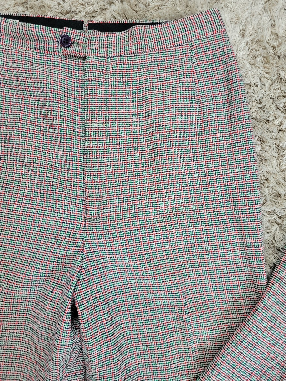 Vtg Saks Fifth Avenue Wool Trousers in Navy/Red/Green/Tan Houndstooth Size 11/12