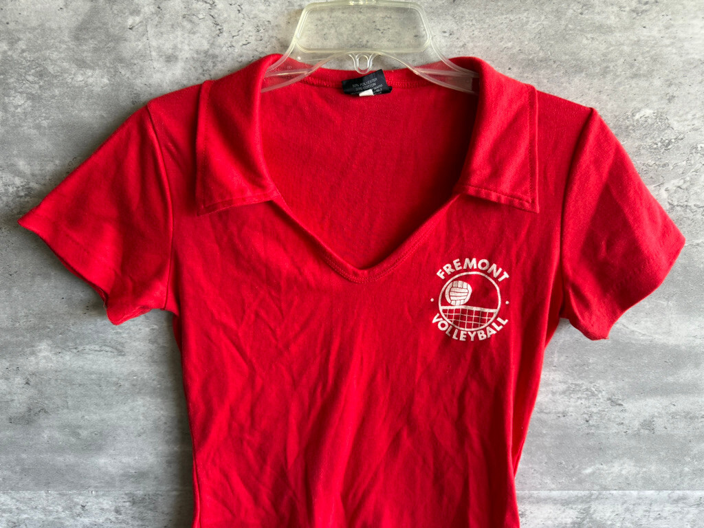 Vintage 1970s T-Flirt Durlene Designs Fremont Volleyball Red Polo Shirt Size M