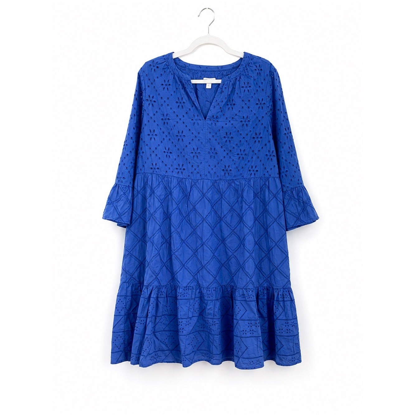 J. Jill Blue Eyelet Embroidered Tiered Cotton Dress Size L