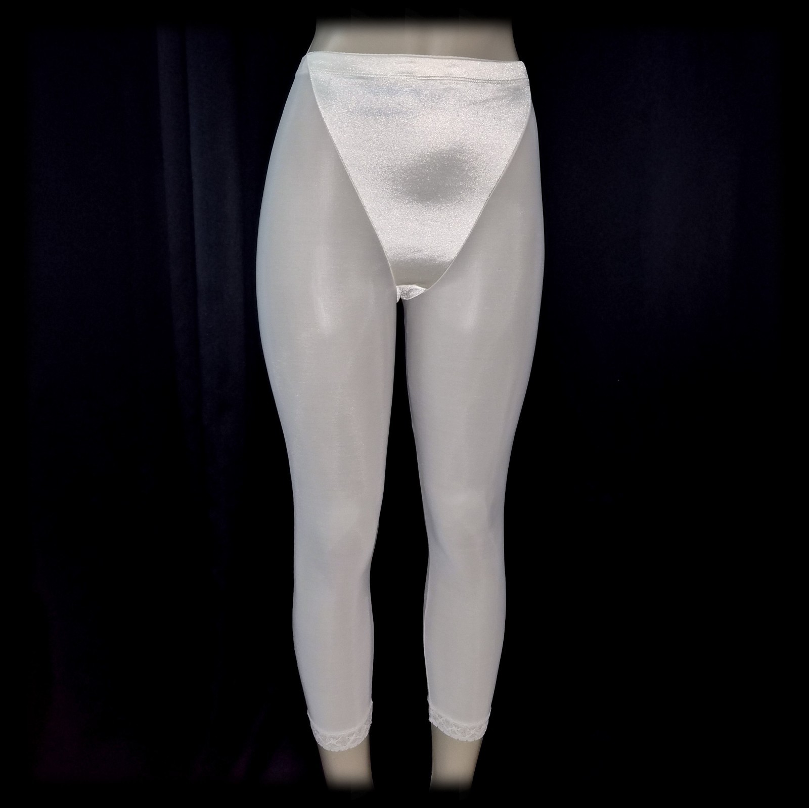 Vintage GOLD Satin GIRDLE Shaper Pants SHEER Nylon TIGHT Long Leg SPANDEX ~ L
