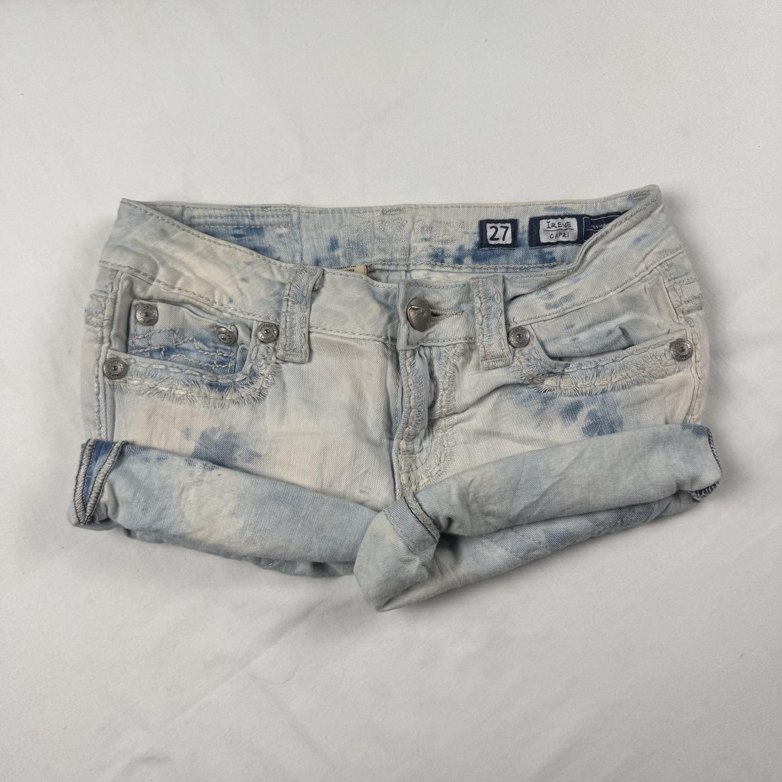 Miss Me Denim Shorts Womens 27 Light Blue Rolled Cuff Irene Capri Pockets Casual