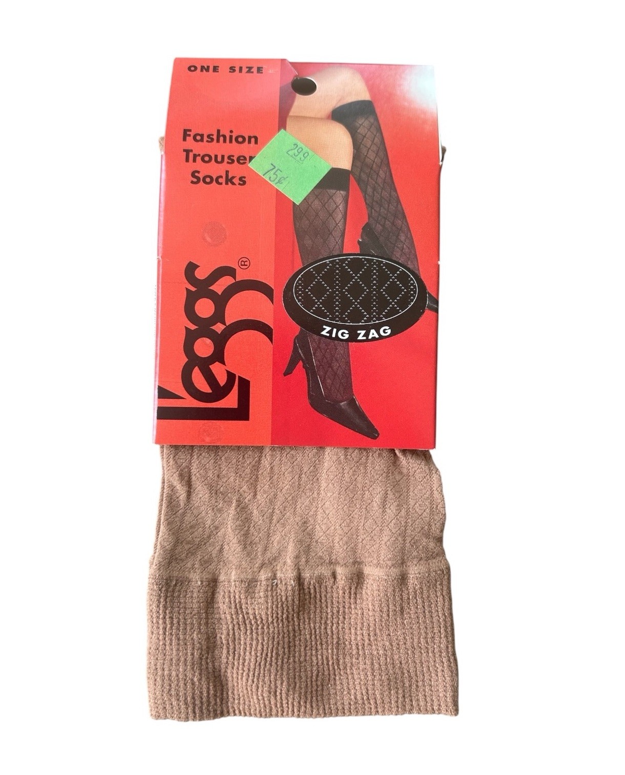 VTG 2003 L’eggs Textured Trouser Socks Nude One Size Zig Zag Design NOS