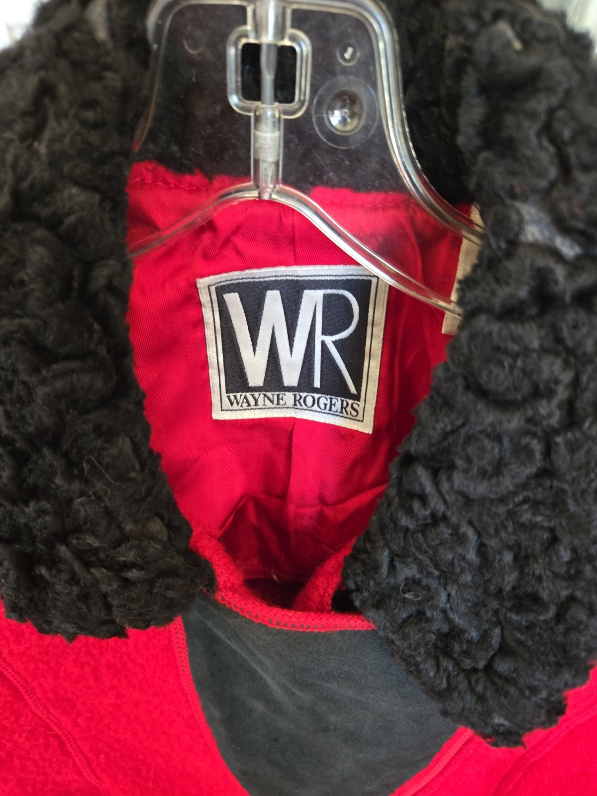 VINTAGE WAYNE ROGERS RED WOOL COAT SIZE SMALL, BUTTON EMBELLISHMENTS AND FRINGED