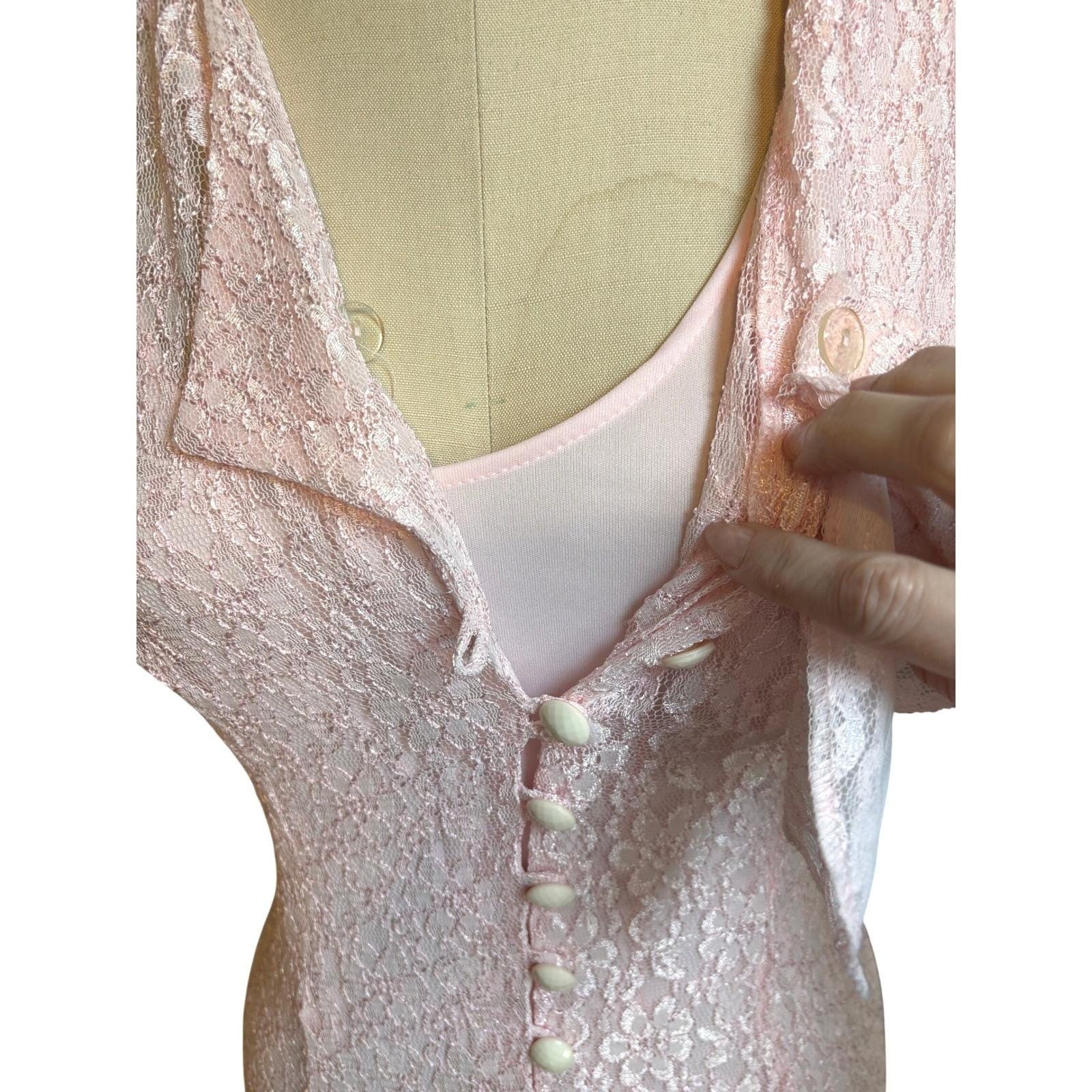 90s Dawn Joy Fashions Lace Midi Romantic Dress Womens 6 Pink Vintage Corset Back