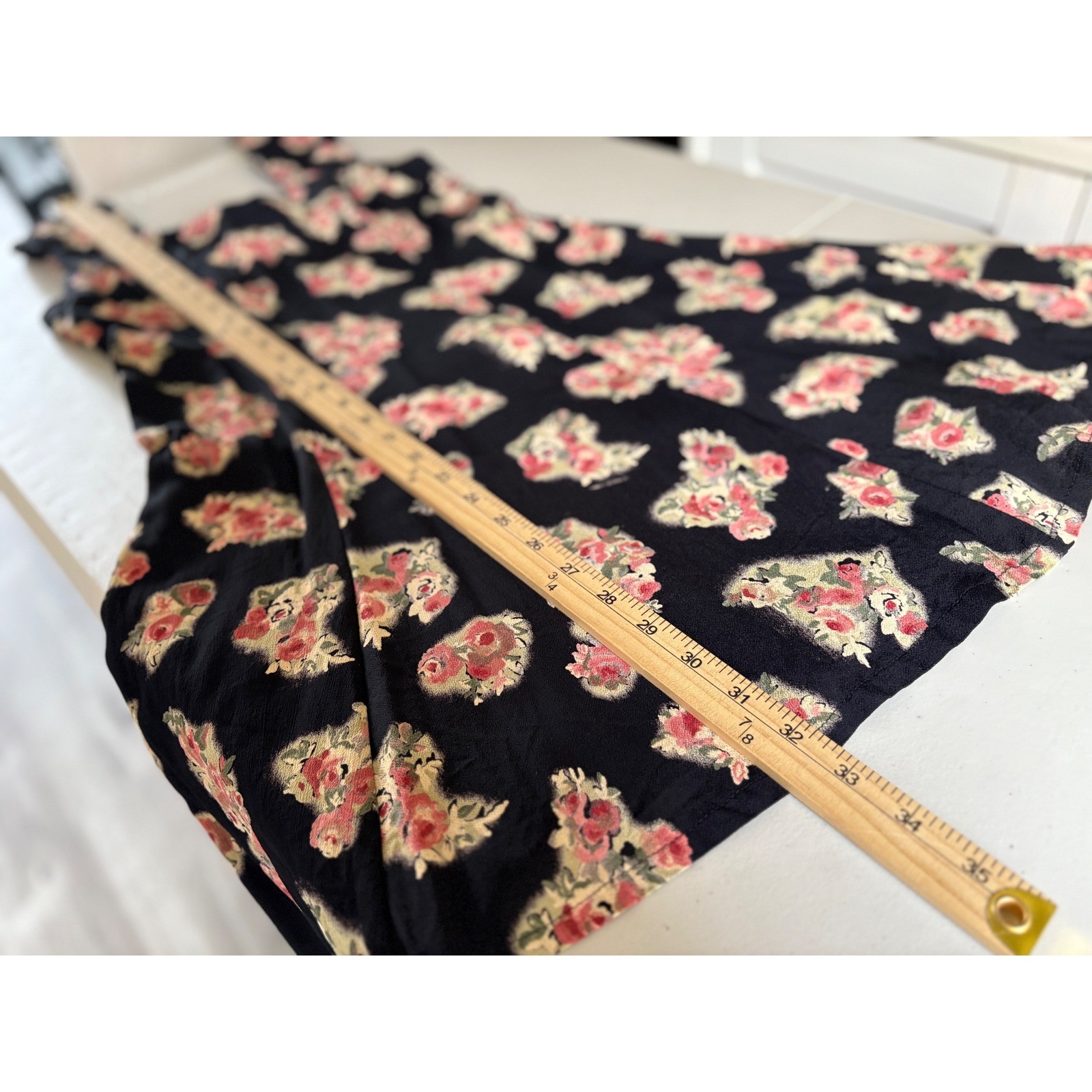 Mica Vintage 90s Floral Mini Dress Womens Black Pink Rayon Fit Flare Sleeveless