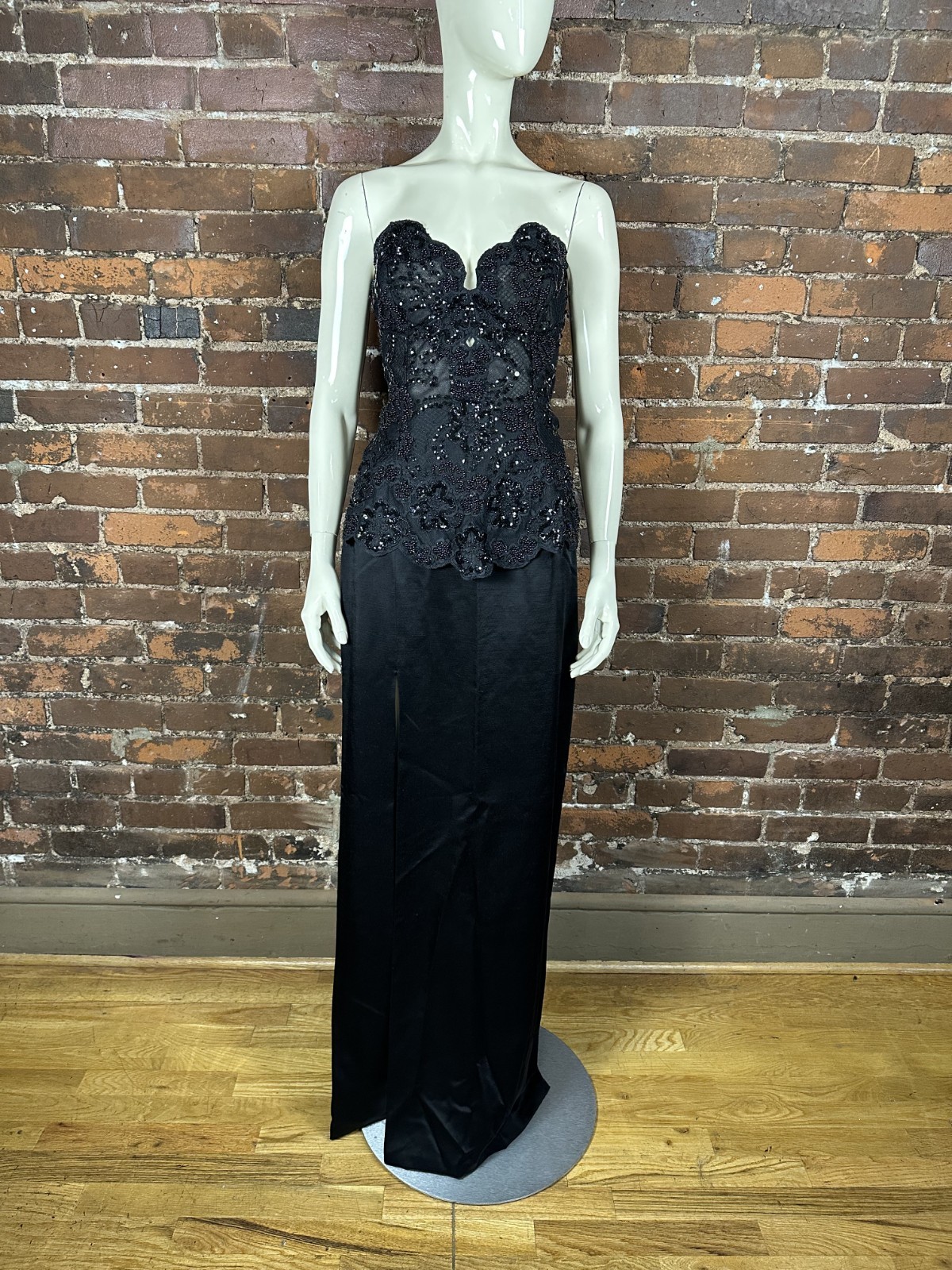 NWT VTG 1990s MICHAEL CASEY VICKY TIEL Black Lace Corset Maxi Skirt Two Piece