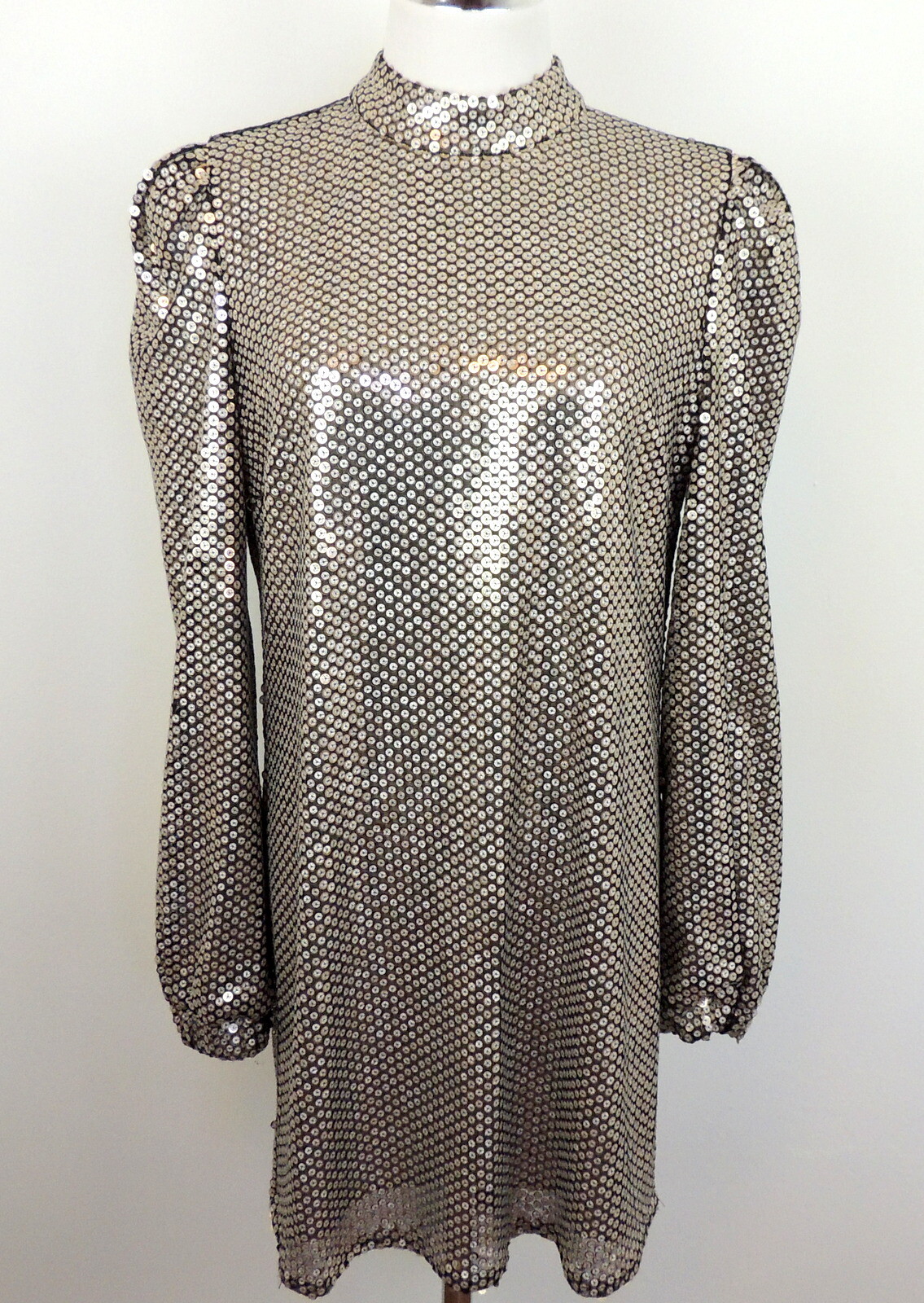 TULAROSA Sequin ZULEMA Tunic Dress Womens M Disco Retro Mod Mini Dress Flaw