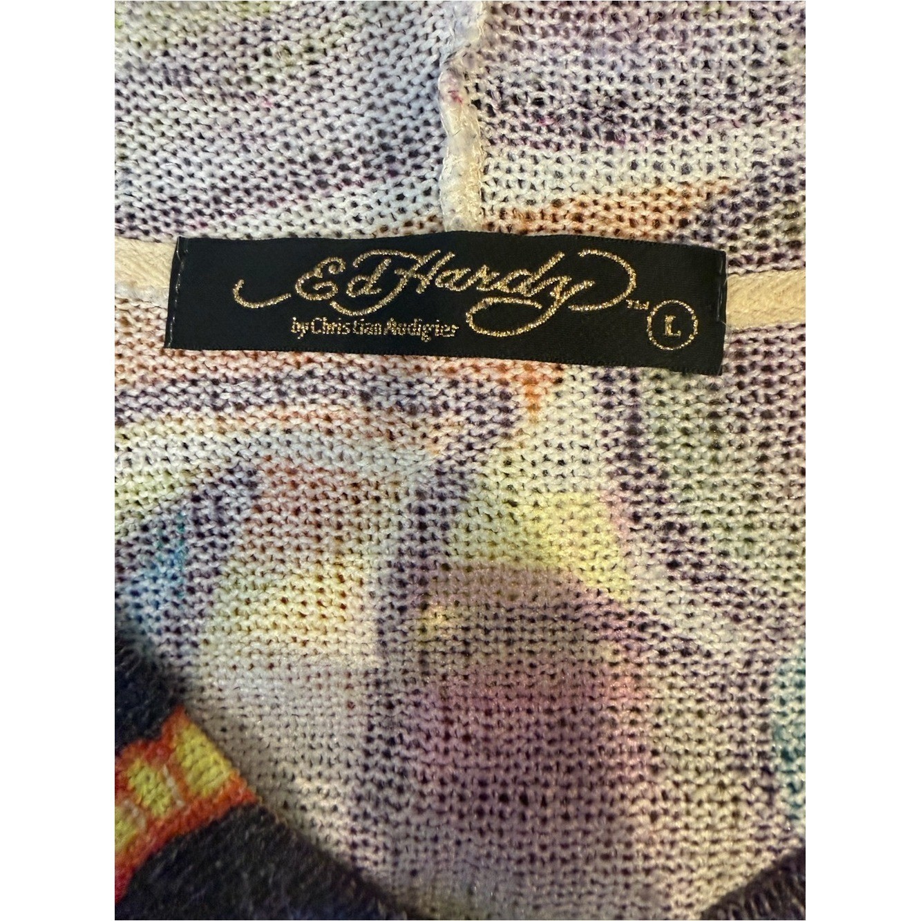 Y2K Vintage Ed Hardy knitted hooded sweater geisha art print Size Large