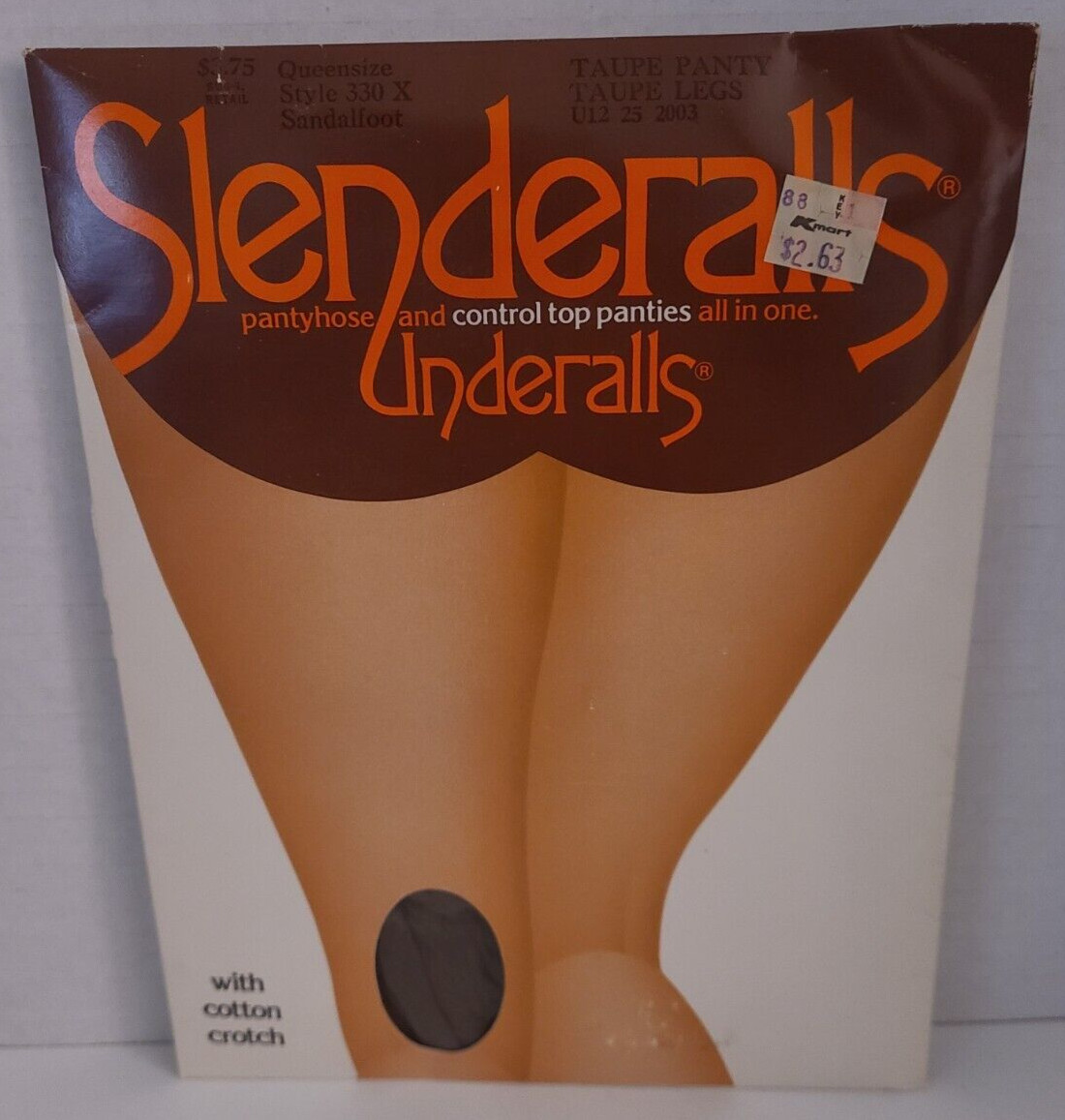 Vintage 1980 Slenderalls Underalls Pantyhose Sandalfoot Taupe sz Queen No. 330X