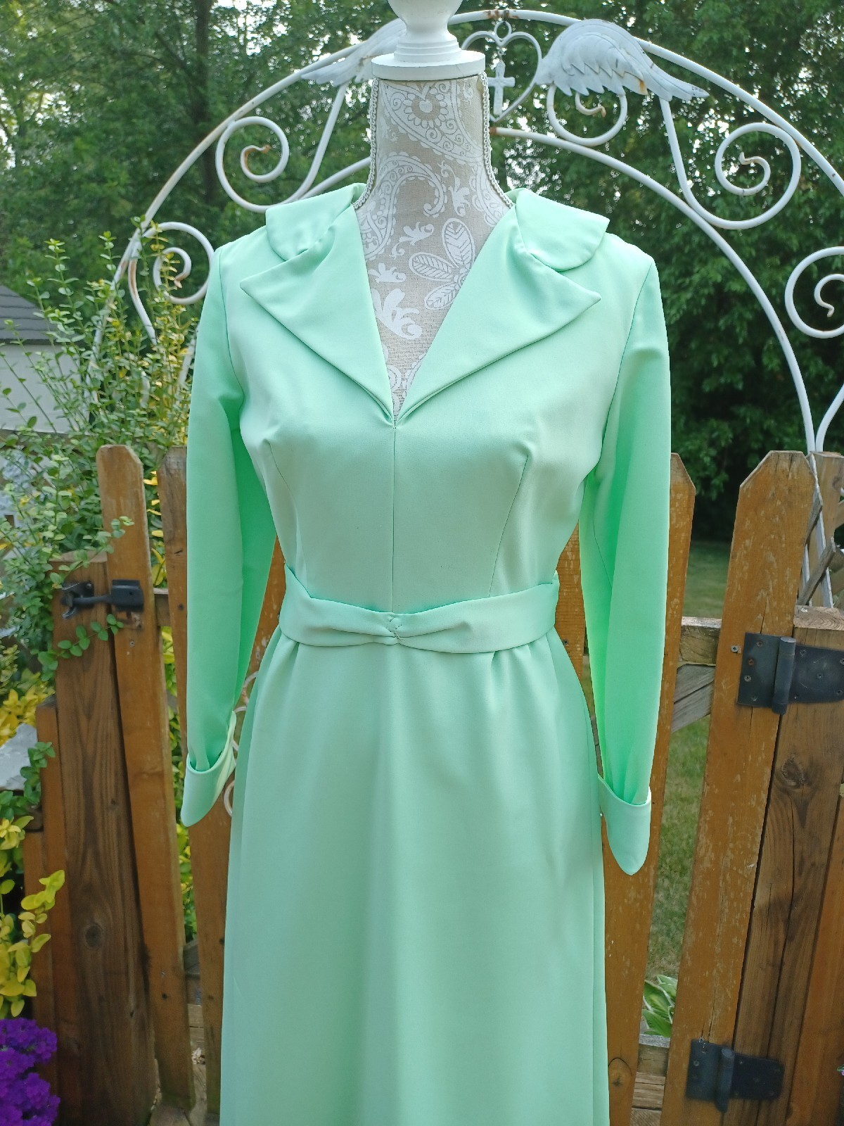 True Vtg Mid-century 1960s 1970s Long Formal Dress Mint Green MCM Mod Maxi 11/12
