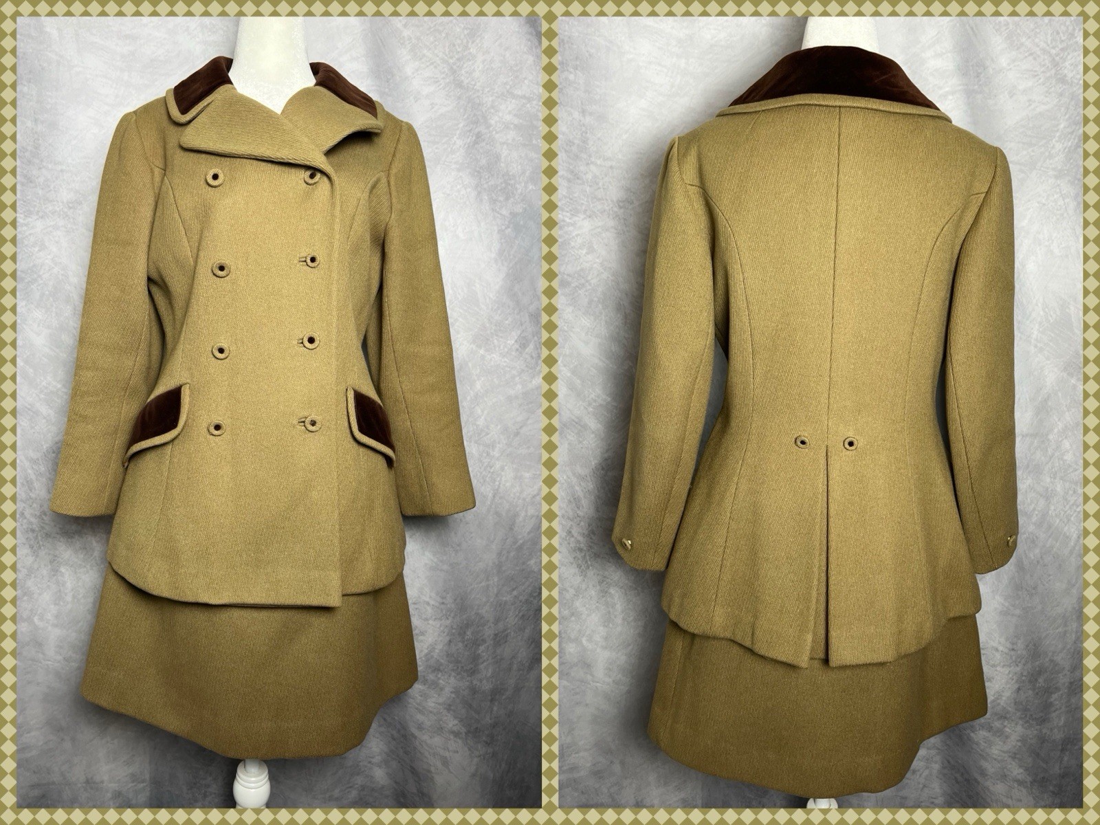 Vintage 1960s Junior Gallery Tailored Wool Princess Jacket Coat & Skirt Suit Set