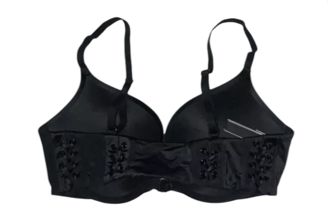 Victorias Secret Very Sexy Push-Up Black Shiny Front Closure Bra 32D NOS