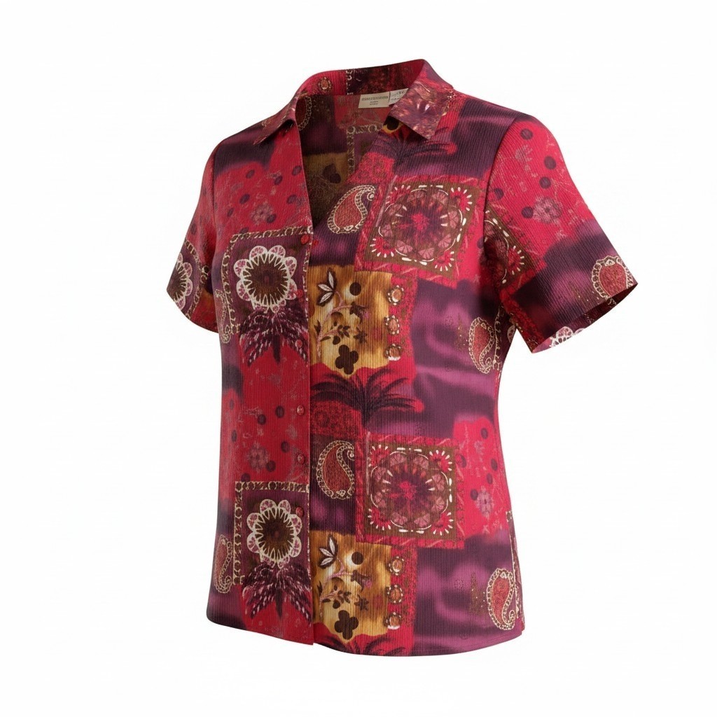 Vintage Jaclyn Smith Plus Floral Geometric Blouse 16W Maroon Pink Boho 90s Y2K