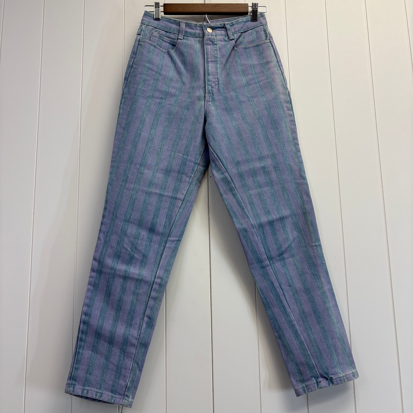Vintage Chemin De Fer Pastel 70s 80s Striped Cropped Denim Jeans Size 26 Preppy