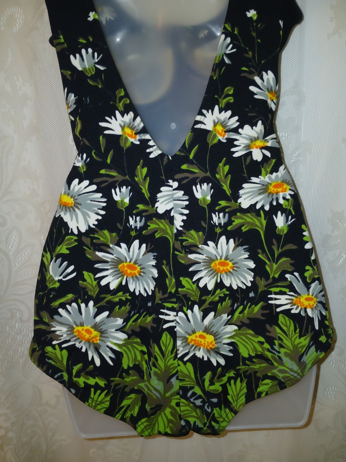 Vintage 60s Daisy Print Mod Bathing Suit Swimsuit Tiki Oasis Pinup Rockabilly M