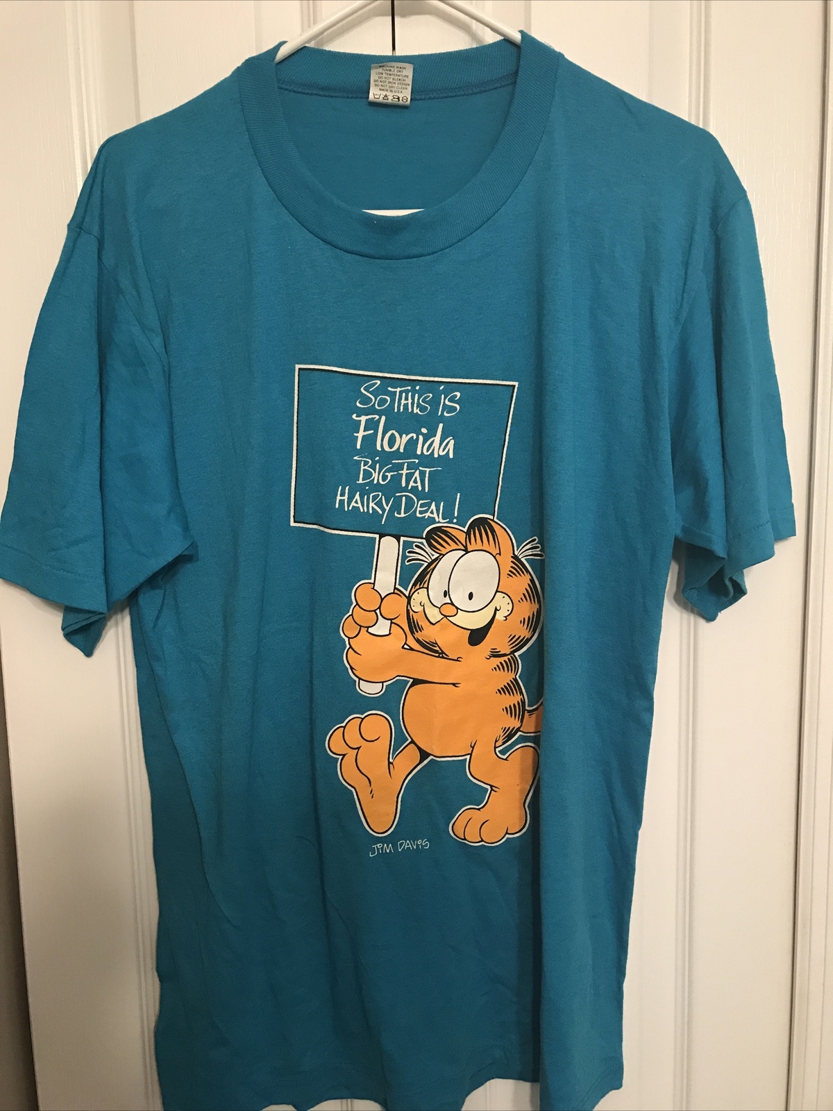 90’s Vintage Garfield So This Is Florida BFHD State Souvenir Blue Tee T-Shirt XL
