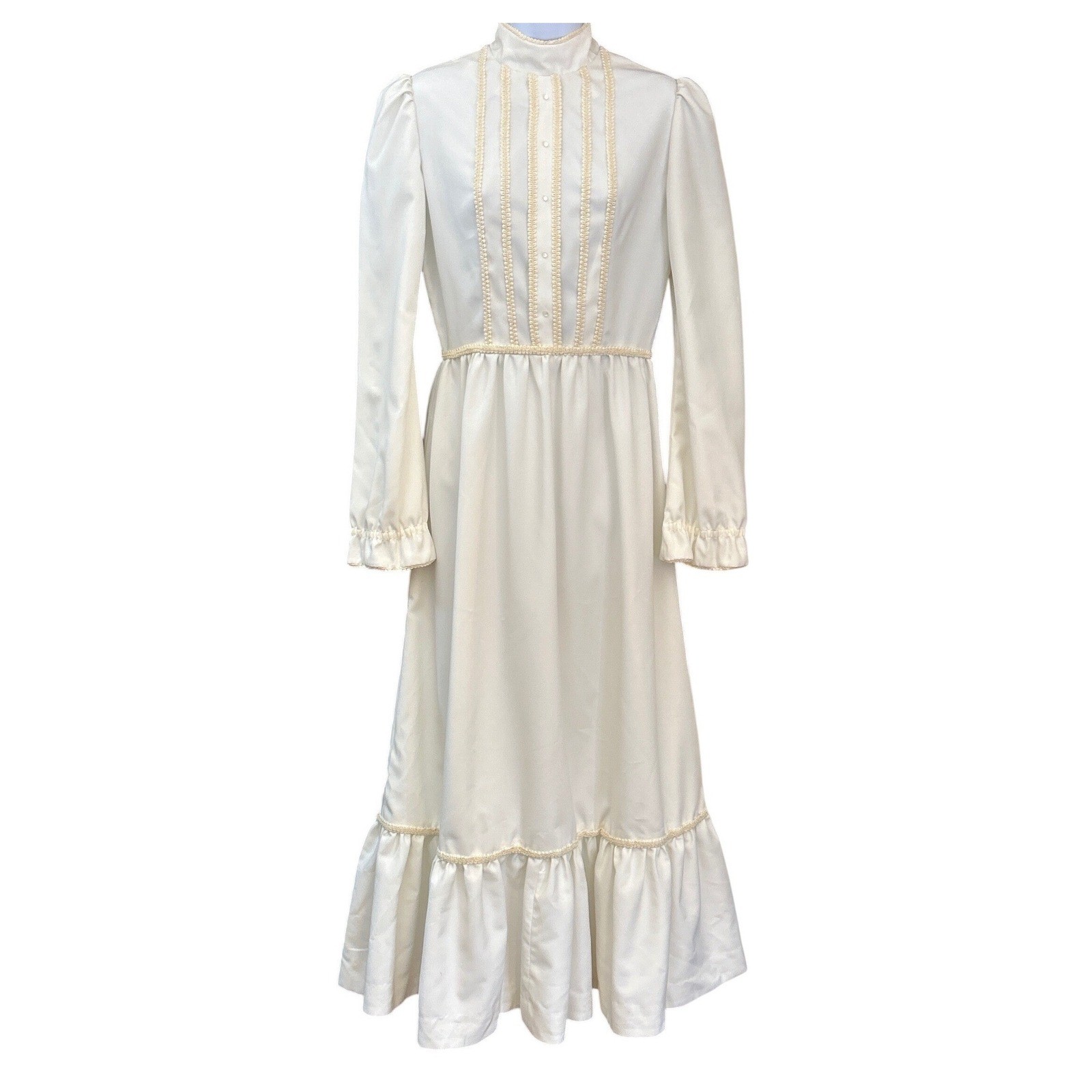 Vintage 70s Prairie Maxi Dress Cottagecore Victorian Edwardian Retro Wedding