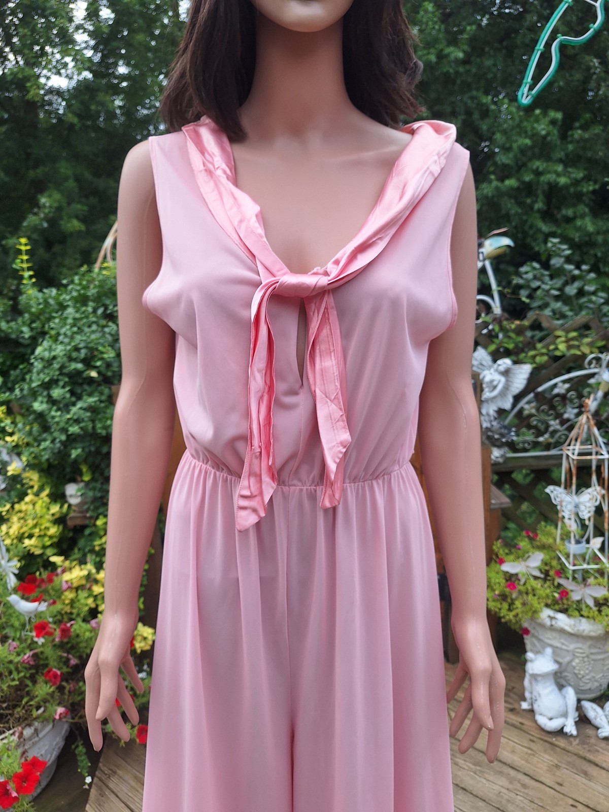 True VTG Mid-century Mod 1960s 1970s Wide Leg Nylon Pajama Jumpsuit Loungewear