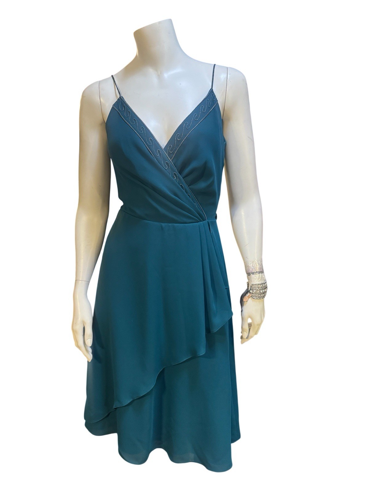 Vintage 1970’s Dress 70’s David Morris Teal Blue Dress ILGWU S/M