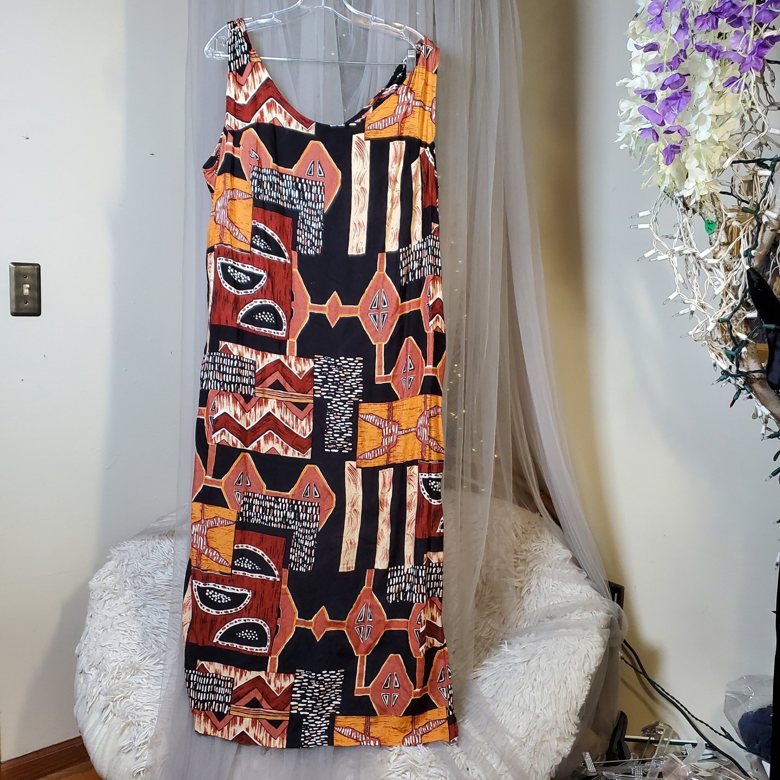 Resortwear Maximalist Vtg Tribal Maxi Dress Tropical Size 1X Desert Artesian