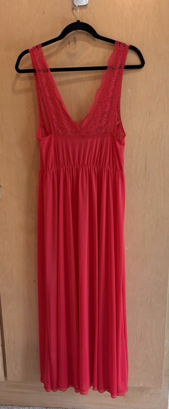 Rare Vtg Miss Elaine Red Nylon Chiffon Nightgown Stretch Lace Bodice 36” Bust