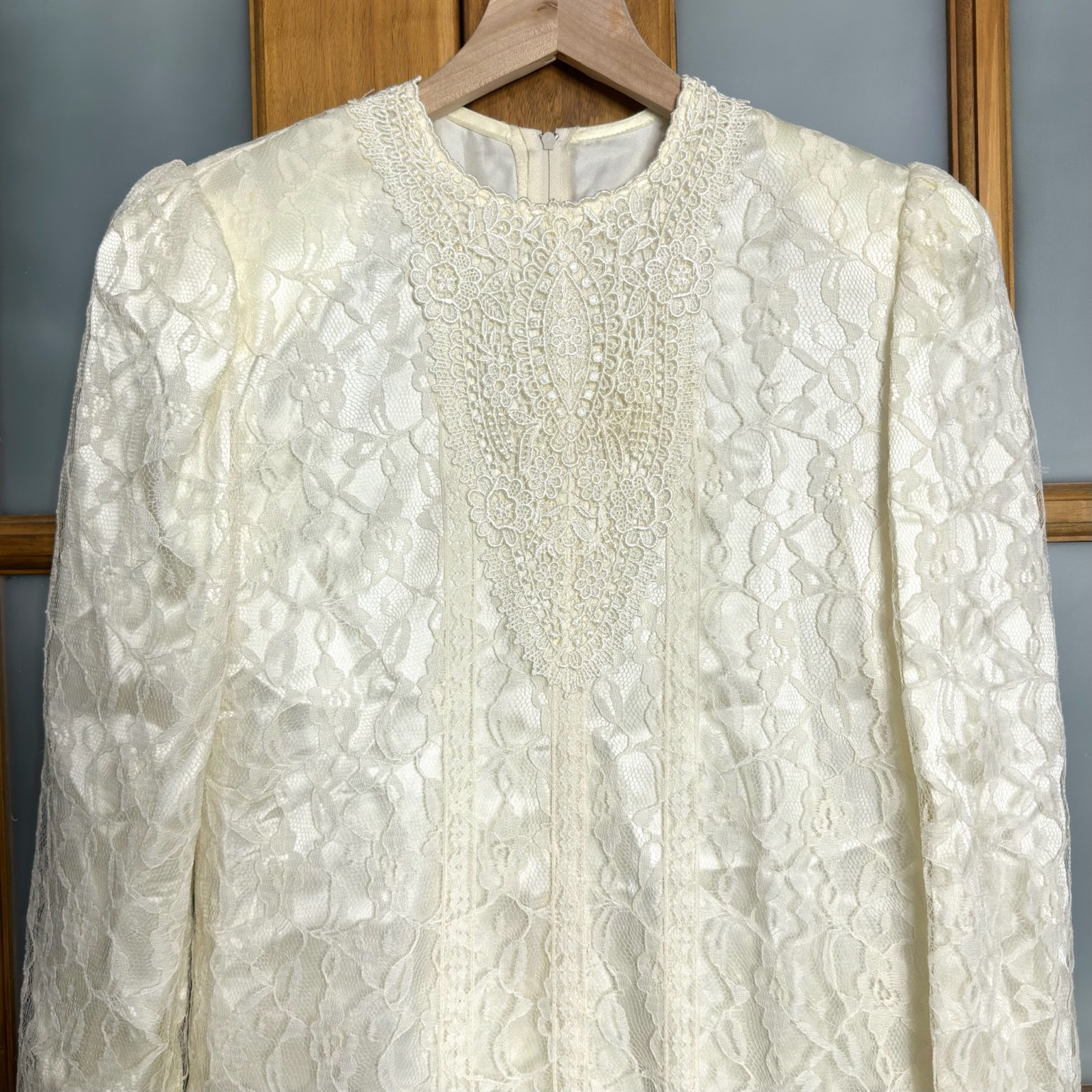 GUNNE SAX Jessica McClintock Vintage Lace Long Sleeve Dress size 14 fits 6-8