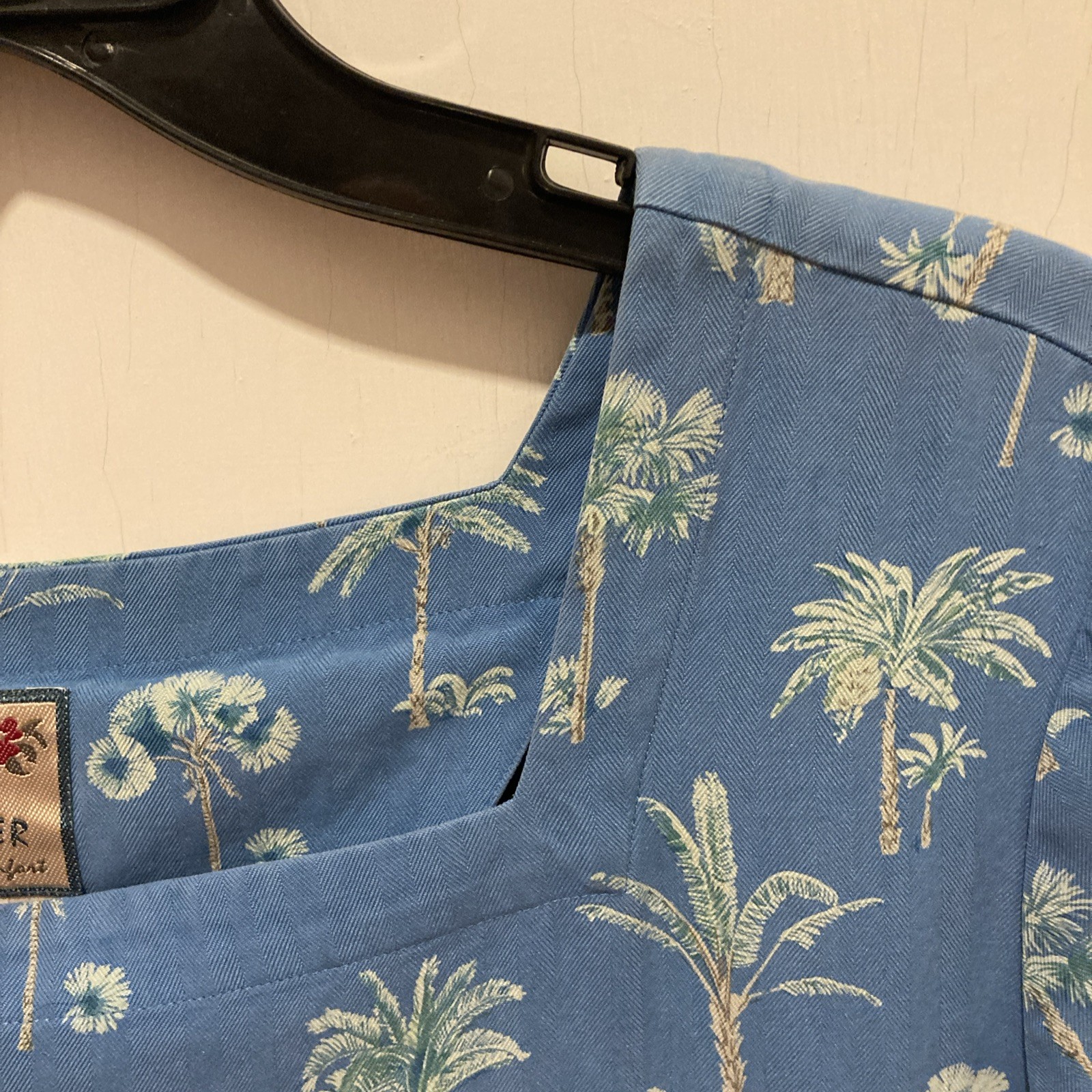 Rum Runner Hawaiian Silk Maxi Tiki Dress M-L Blue Green Tropic Palm Tree Vintage
