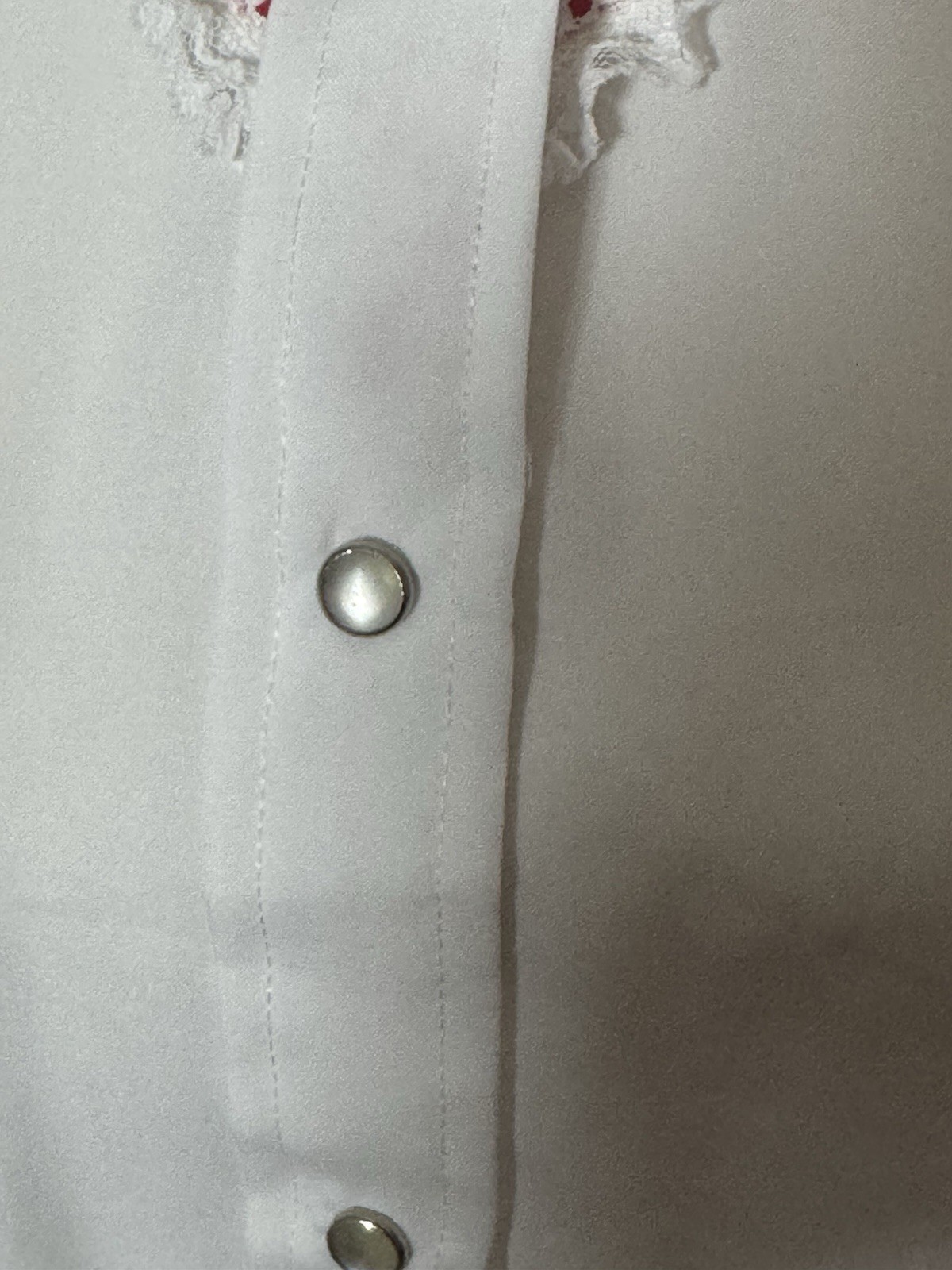 Karman Vintage White Long Sheer Sleeves Lace Pearl Snap Buttons Hearts 9/10