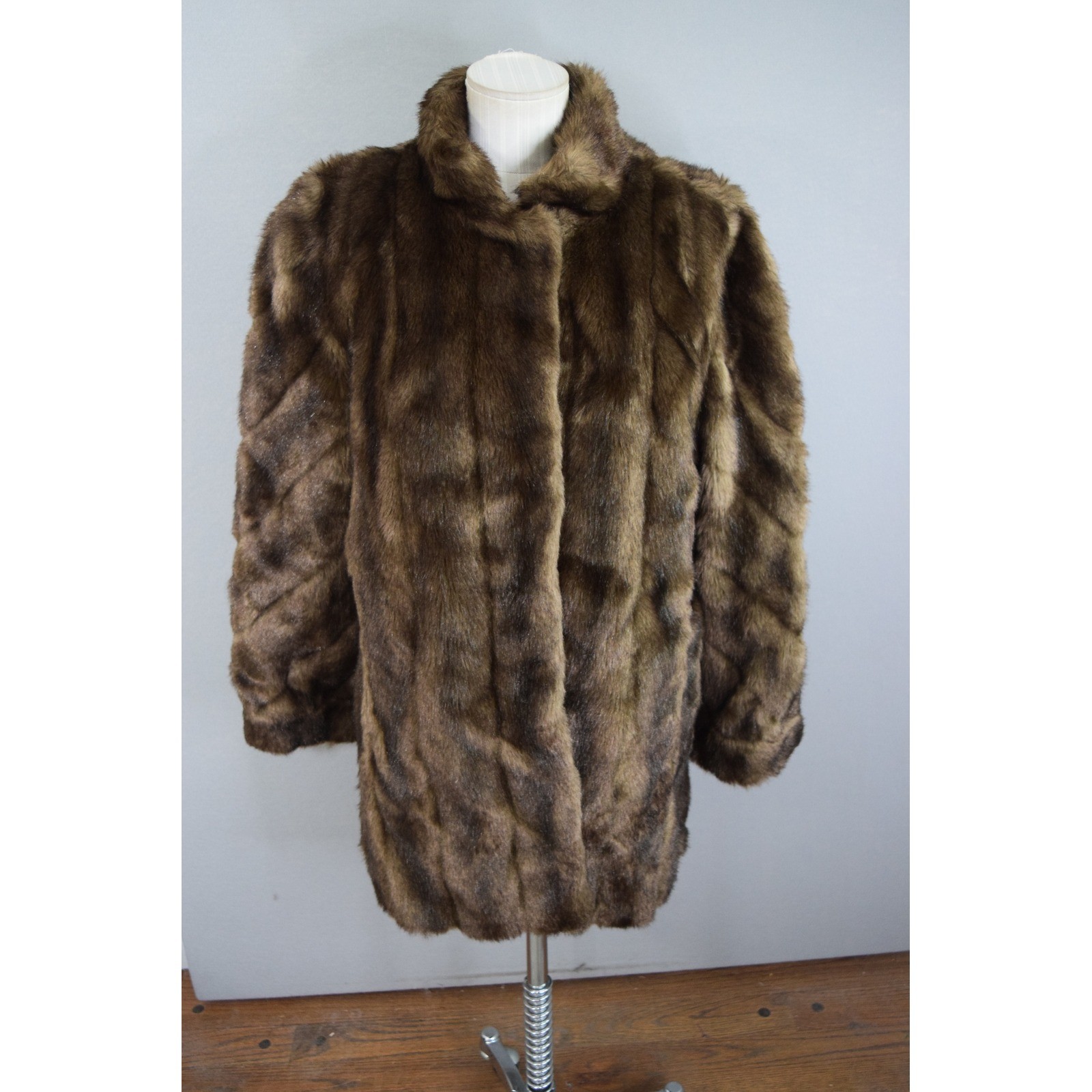 Hillmoor New York Faux Fur Coat Brown Tissavel France Vintage Womens Mob WIfe