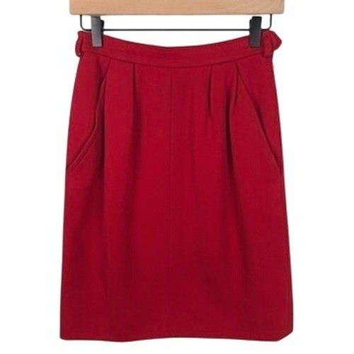 VTG Saint Laurent Rive Gauche Pencil Skirt Sz 38 Red Pockets Side Zip France