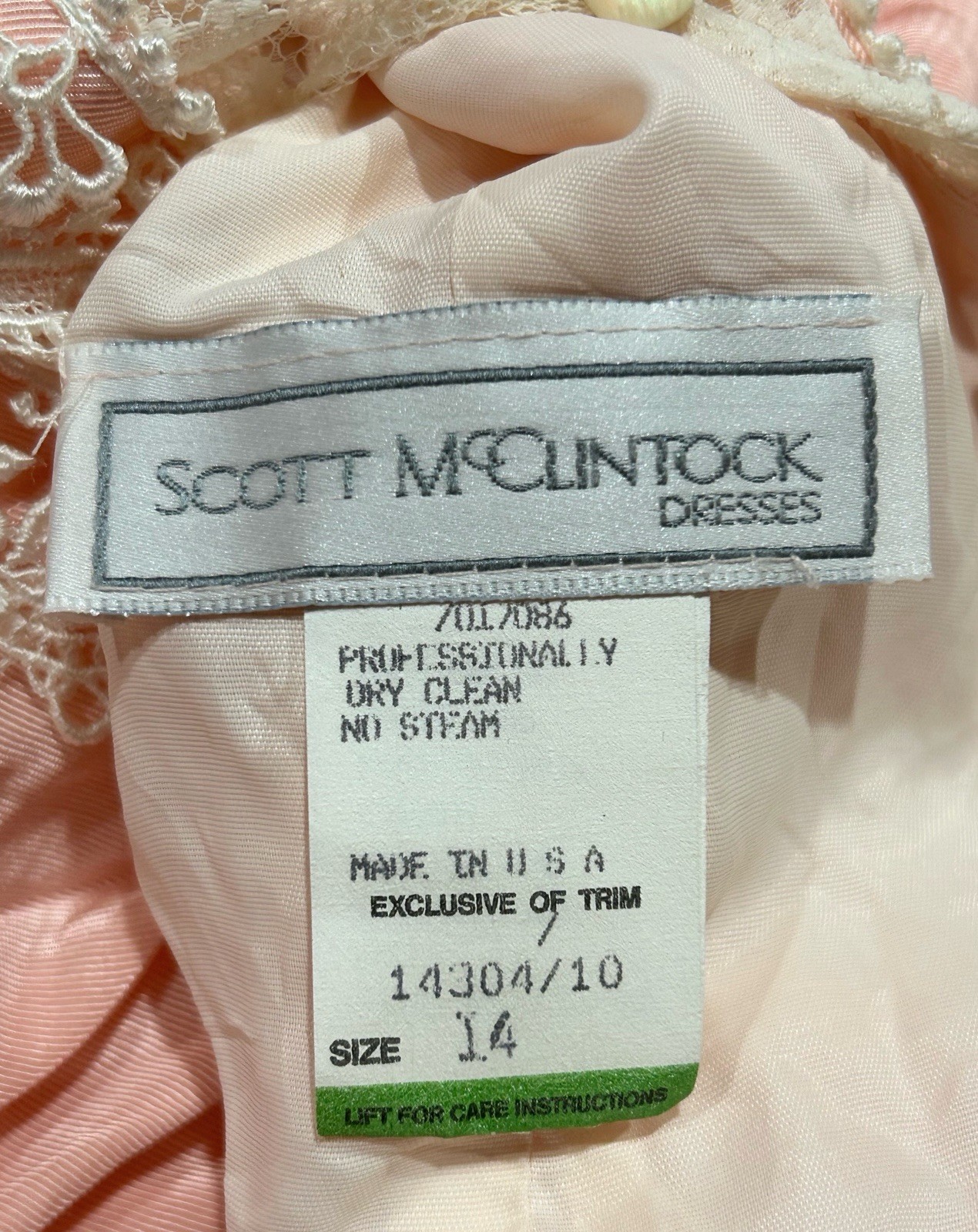 Vtg Scott McClintock Taffeta Lace Tea Dress Prom Victorian Peach Sz 14 FlawsREAD