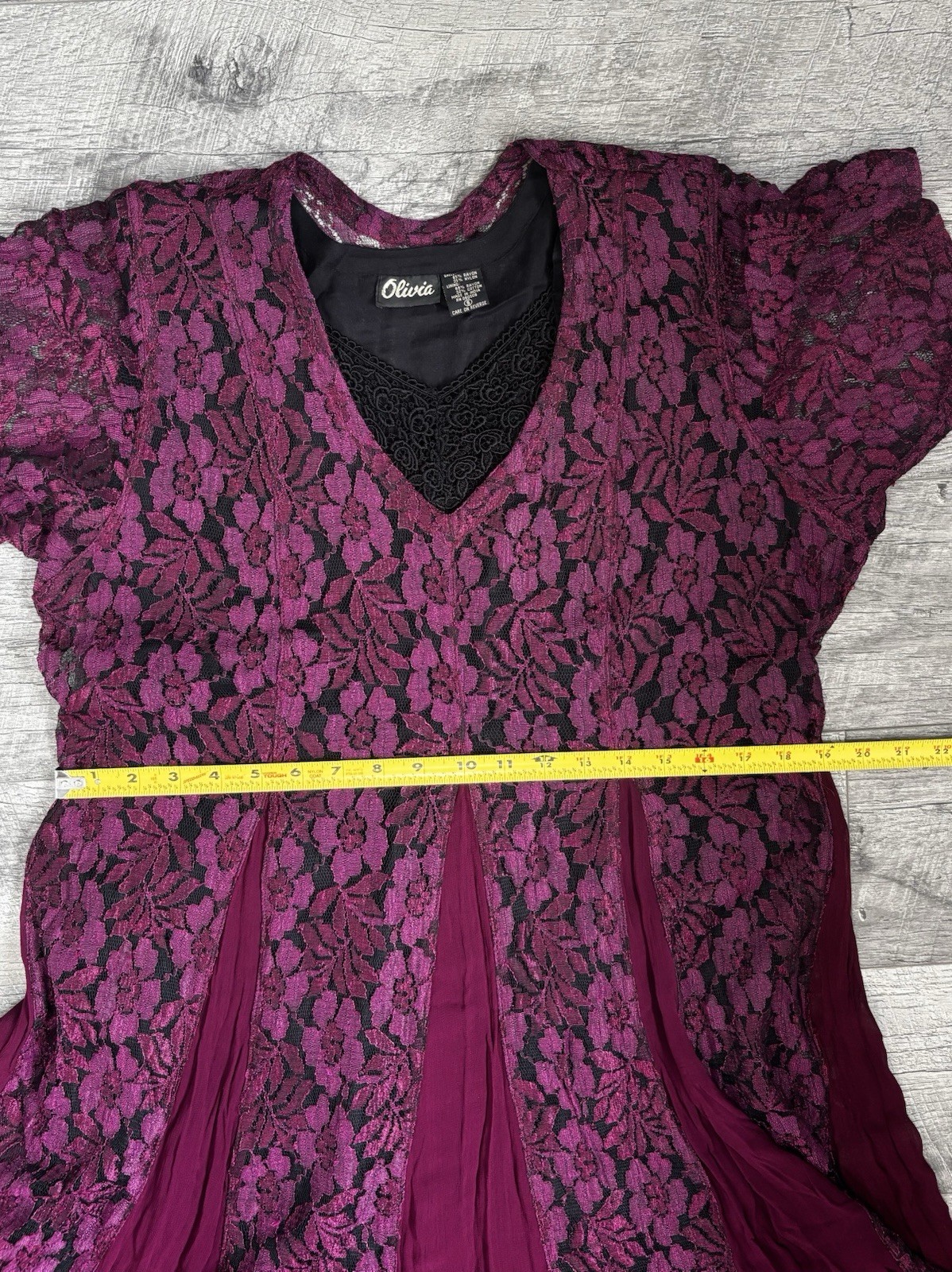 Olivia Vintage 90s Whimsigoth Lace Maxi Dress S Plum Purple Godet Flare Romantic