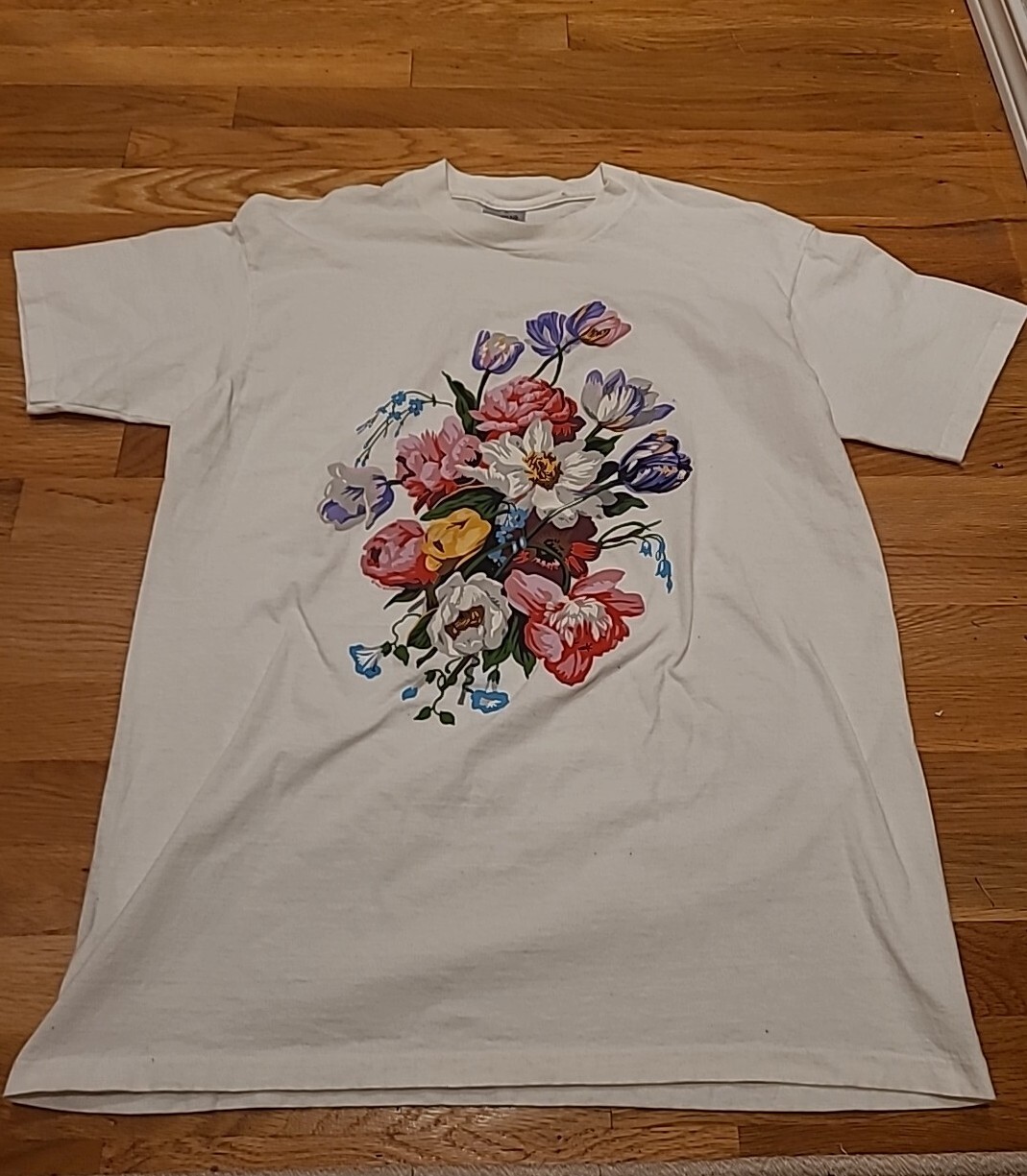 Vtg 90s Flower Floral Art Print; EUC! Double-Sided Oneita Single Stitch XXL