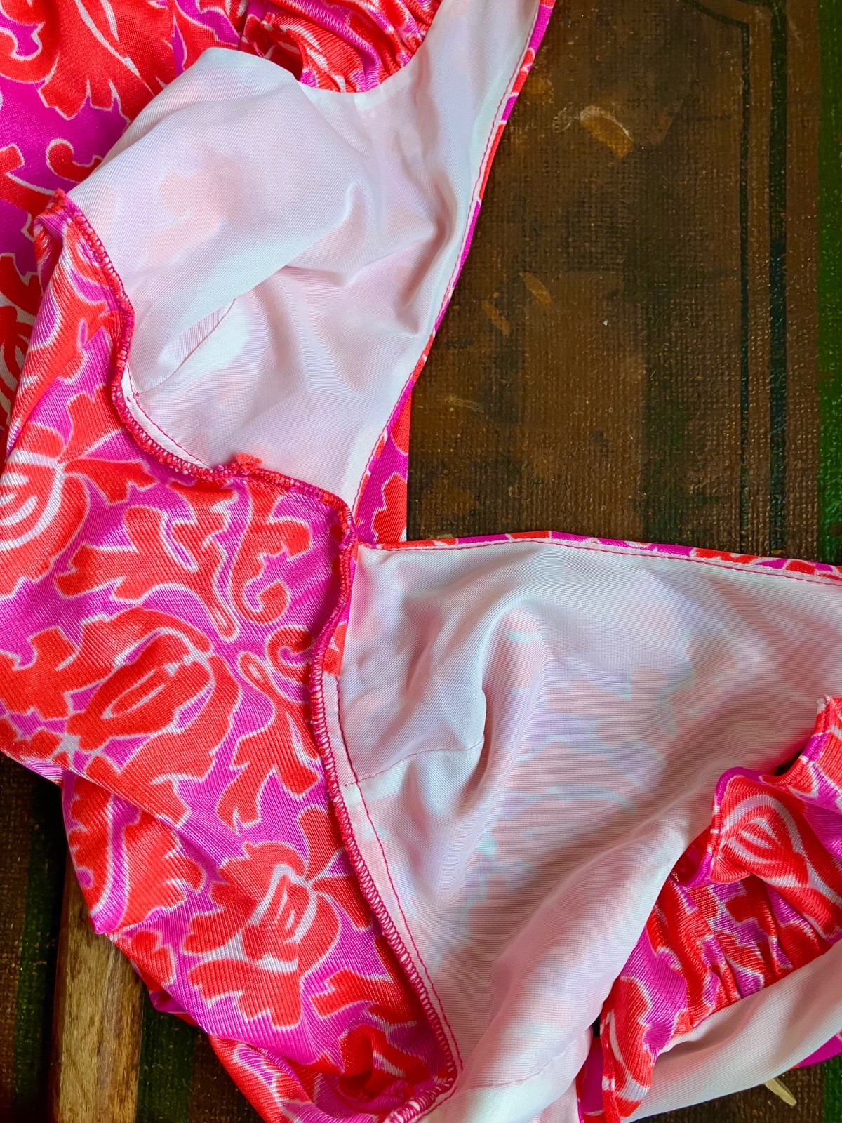 VTG 60s JC PENNEY PSYCHEDELIC 3 PIECES HOT PINK+ORANGE BIKINI+DRESS USA 9/32 EUC