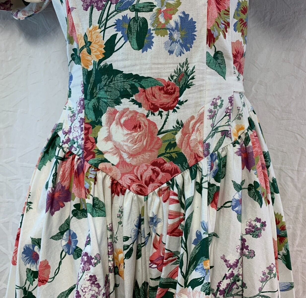 Vintage EXPO Floral Off-Shoulder Flare & Fit Midi Dress ~ 1980’s Garden Party