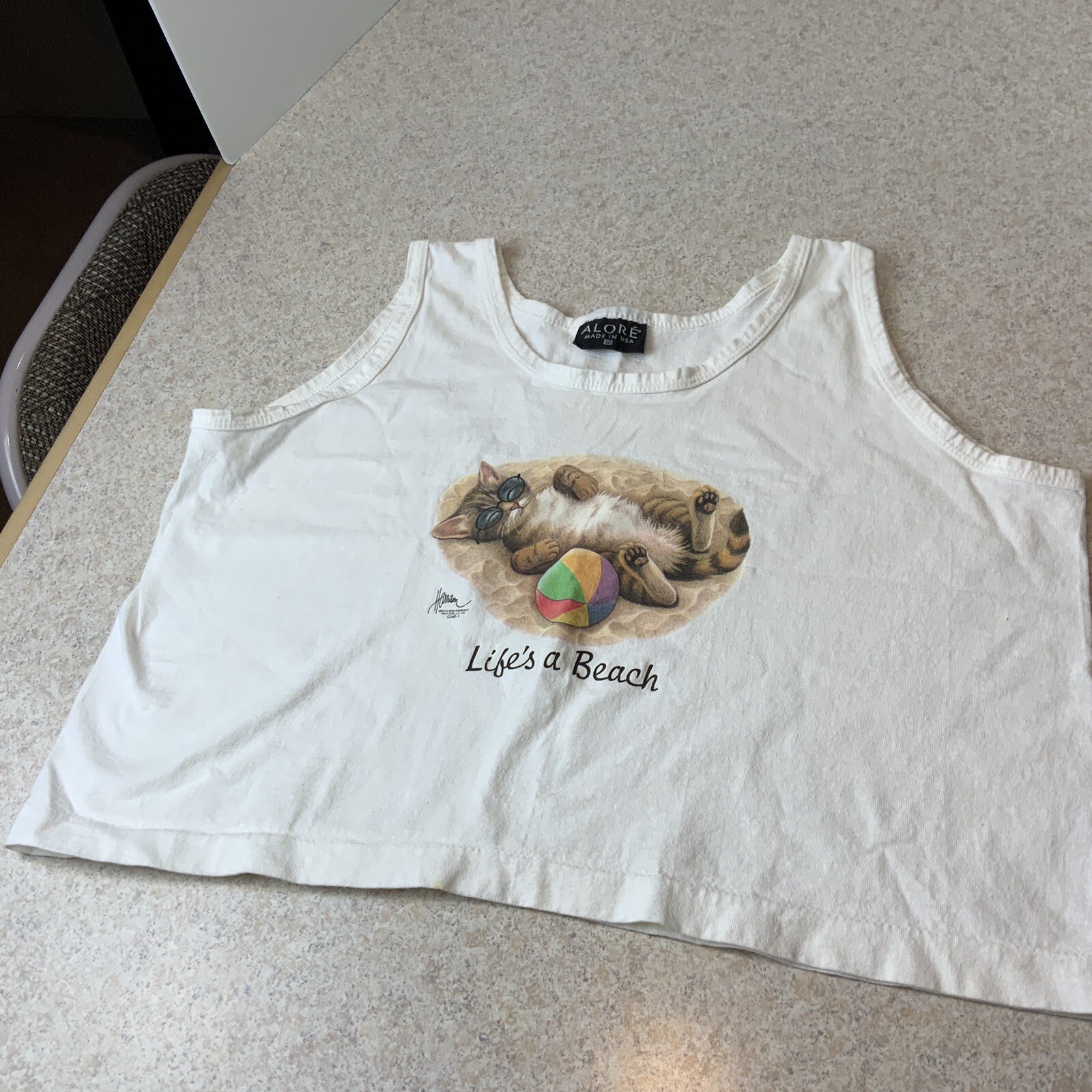 Vintage Alore “Life’s A Beach” Adorable Kitten Tank Crop Top Women’s One Size