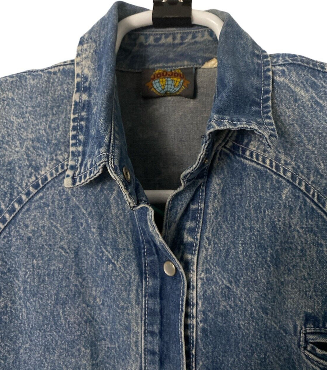 Vtg Jou Jou Women’s Denim Jean Trench Coat Duster 100%Cotton Dress Jacket Size1X