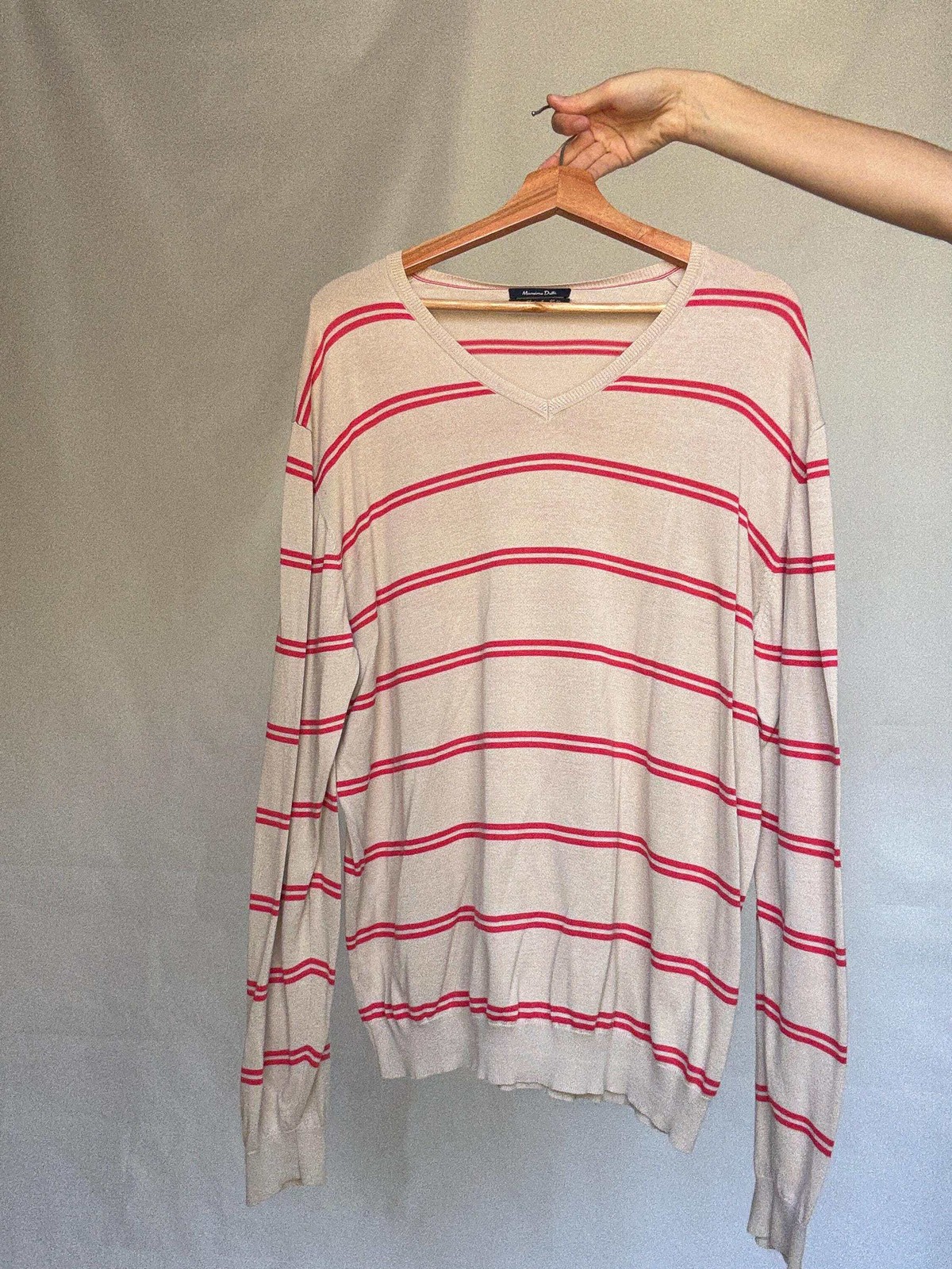 Massimo Dutti beige striped jumper, 100% extra fine cotton, ribbed cuffs and hem