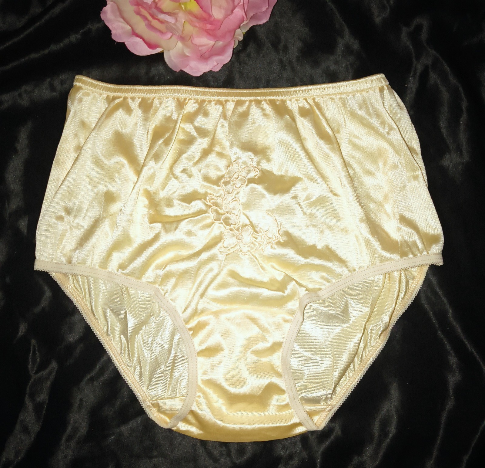Vintage NOS 80s Silky Glossy Double Nylon Gusset Full Brief Granny Panties M/6