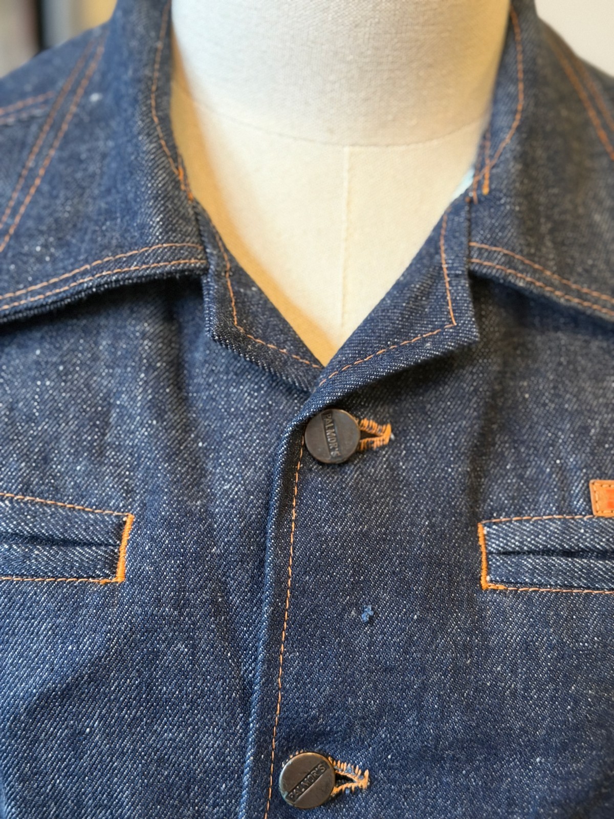 Vintage 70s Palmor’s Denim Jacket Deadstock NWOT Unworn Tunic Orange Stitching