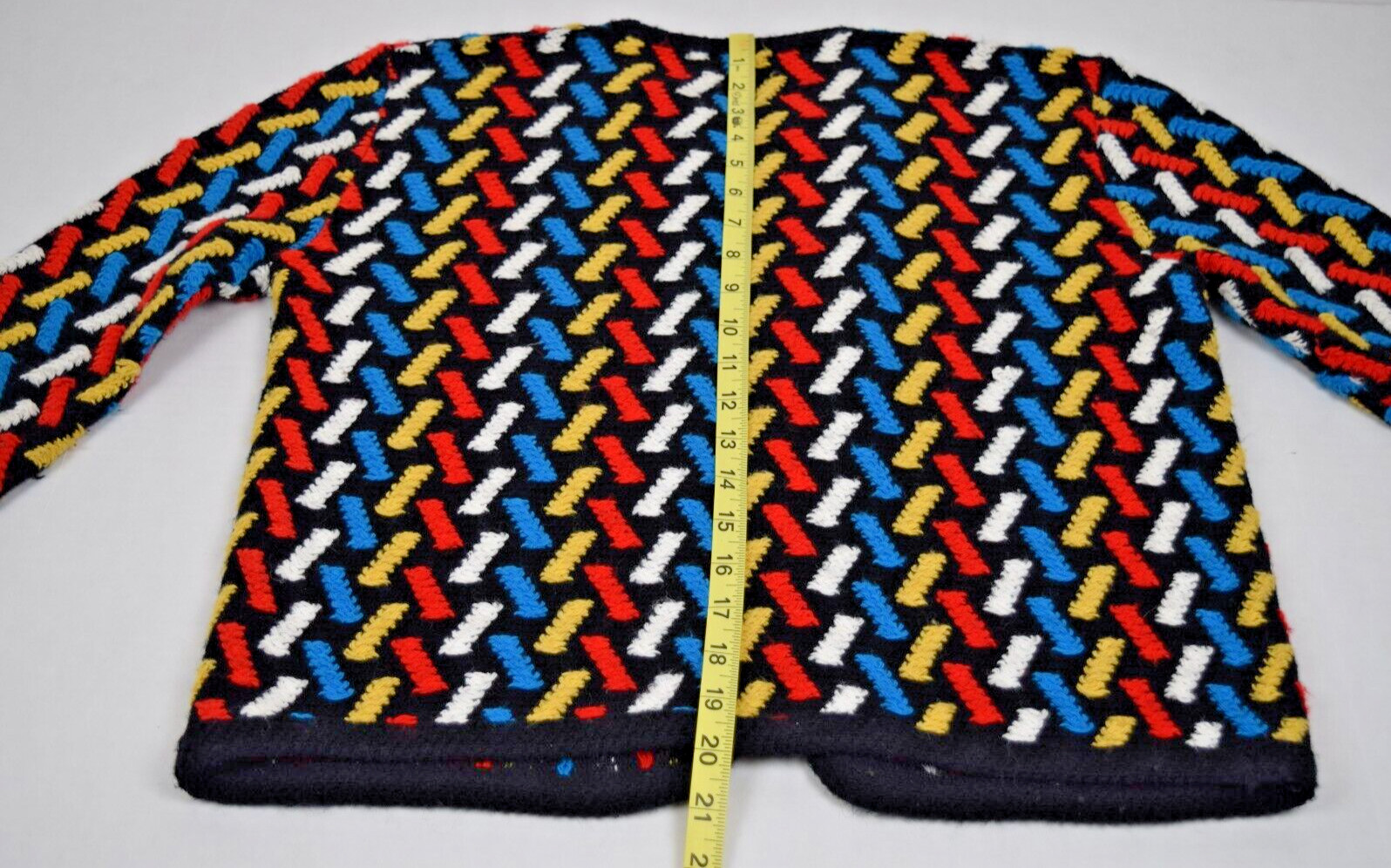 Vintage Knit Sweater Size S/M 60s Rivoli Black Red Blue Yellow White Diagonald