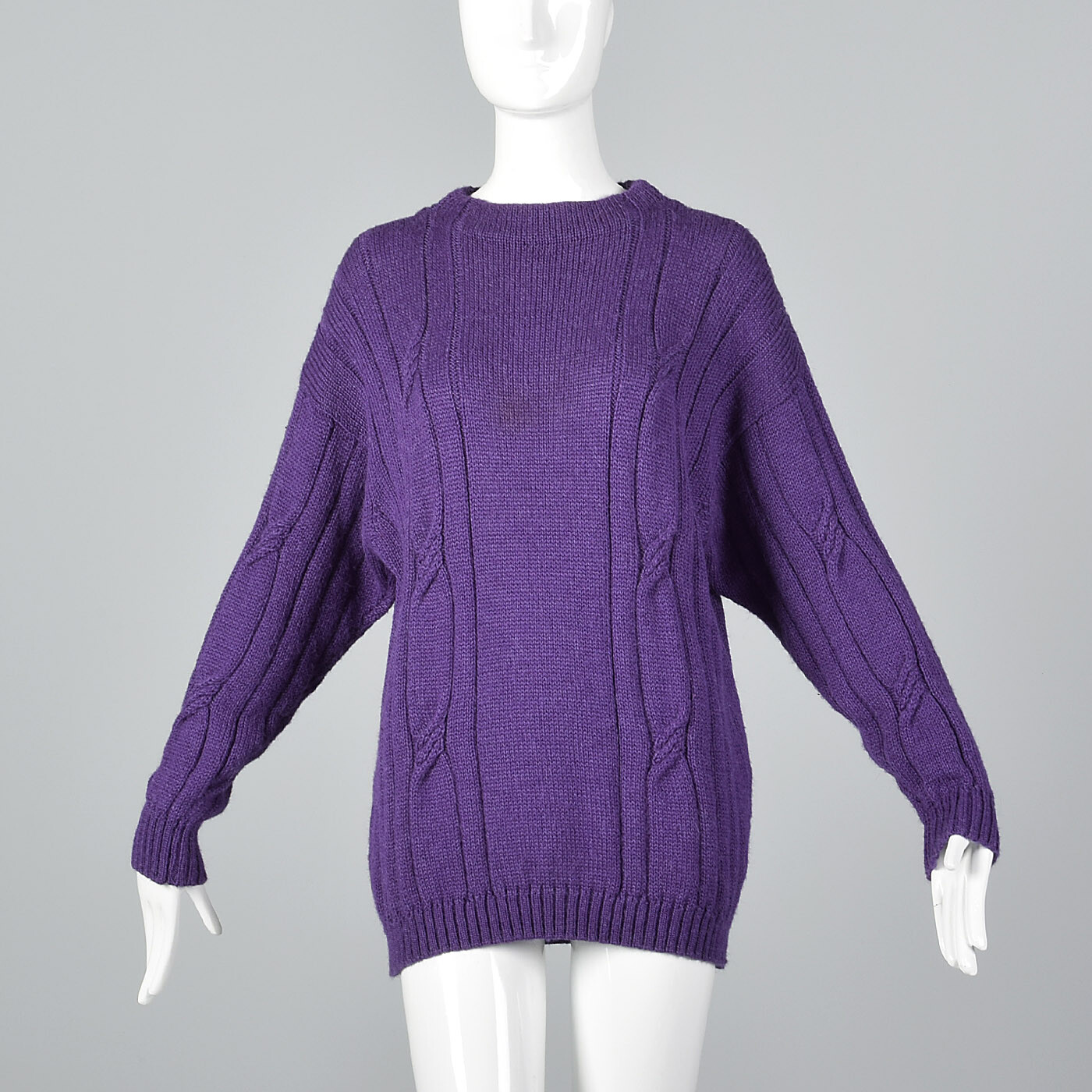 M 1980s Bottega Veneta Mohair Silk Purple Cable Knit Sweater Long Sleeves Cozy