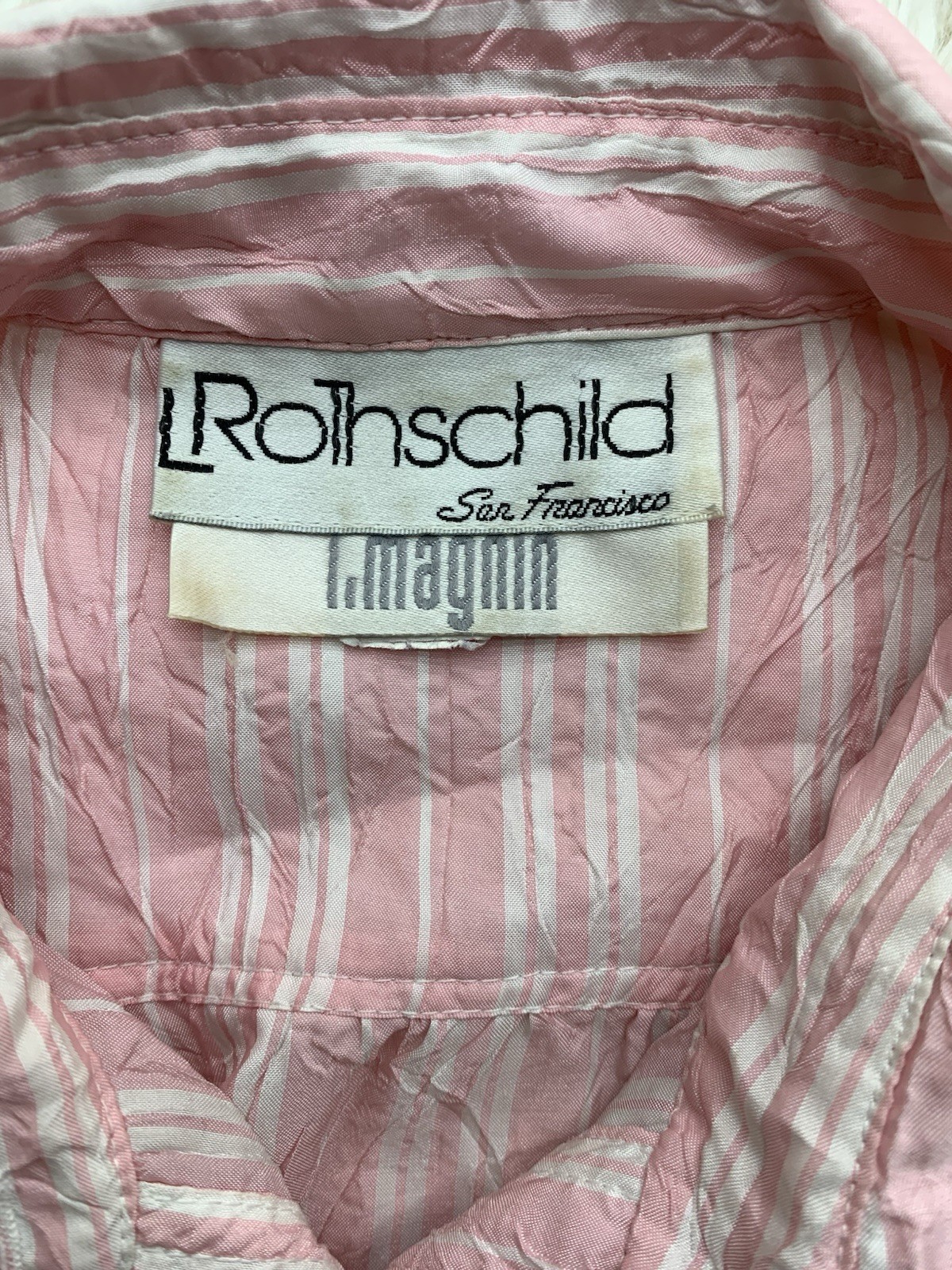Vintage L Rothschild San Francisco Pink Striped Jumpsuit Pockets Collared Sz 12