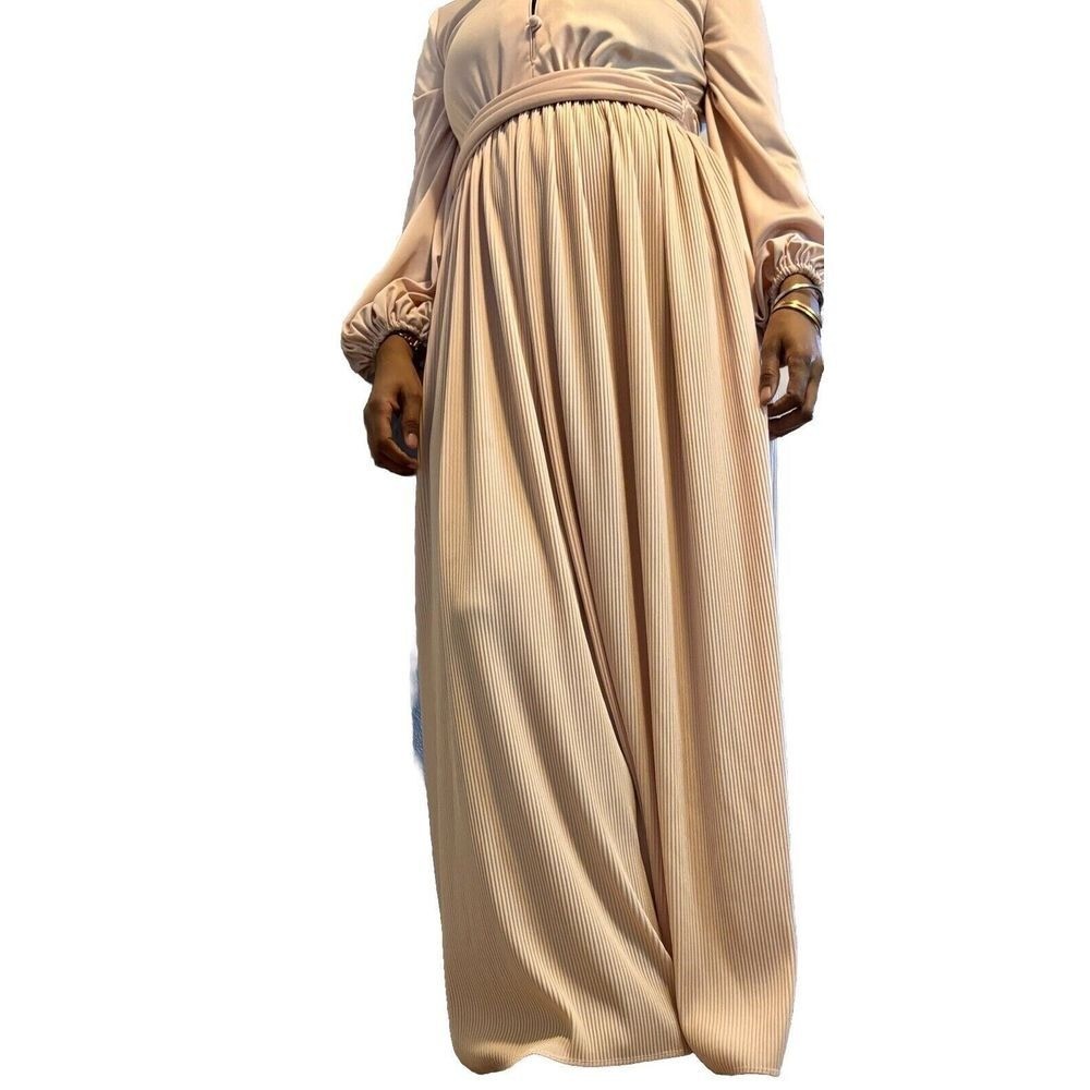VTG Glam Lilli Diamond Powder Pink Empire Waist Maxi Dress Gown M Flowy Boho