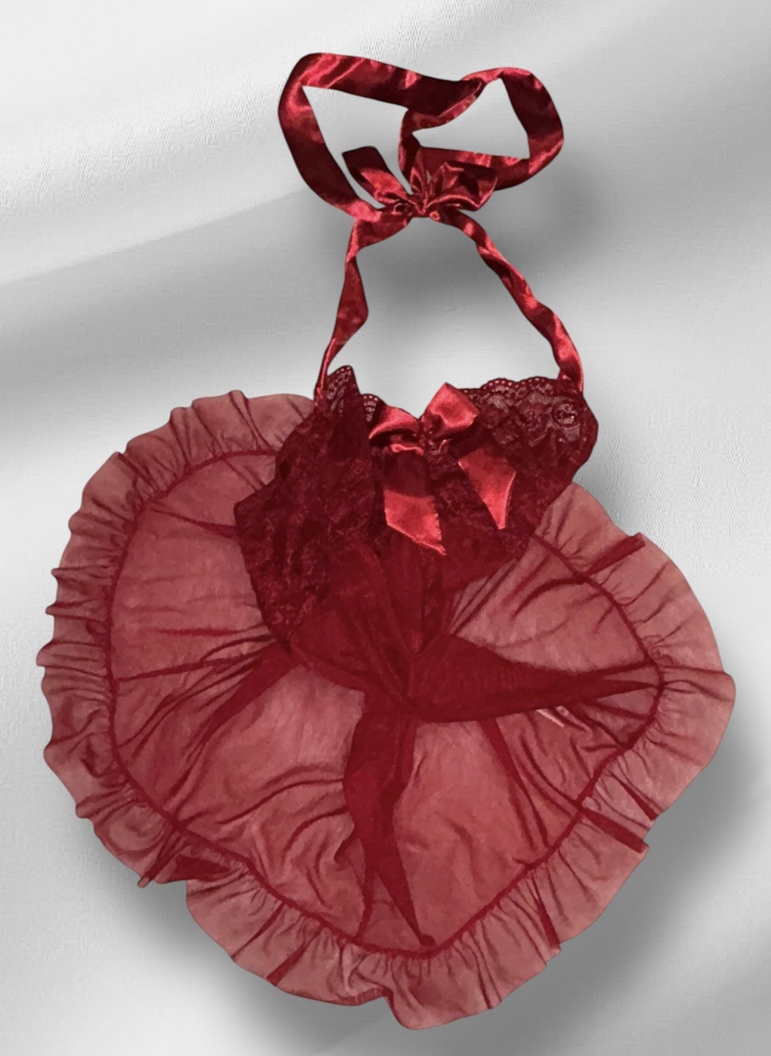 Avidlove Red Sheer Mesh Satin Tie Peekaboo Front Nightie Nightgown M NOS