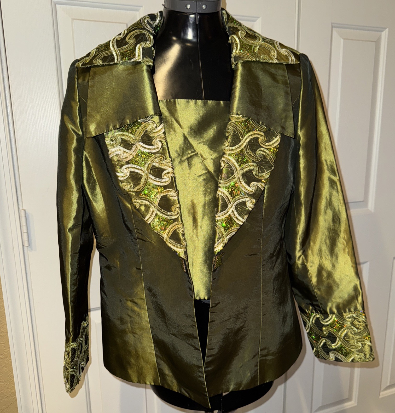 Terramina Collection Green Iridescent chartreuse Sequin Blazer Suit Jacket 10