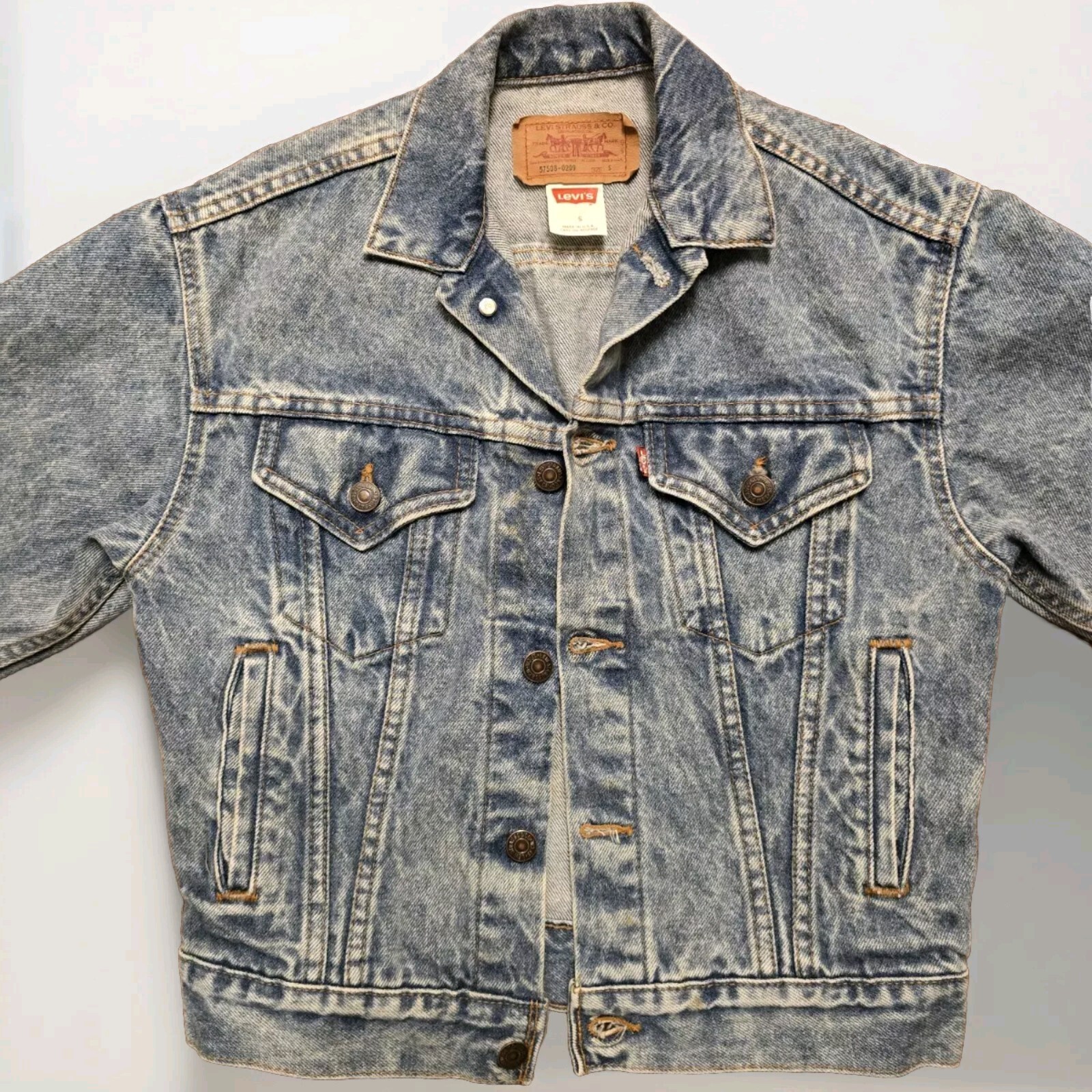 Vintage Levis 57508-0209 Size Small Acid Wash Denim Truckers Jacket Made In USA