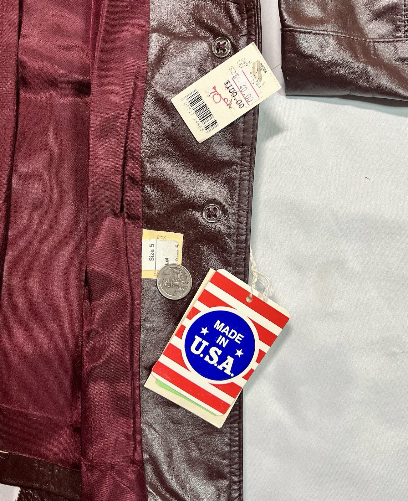 Vintage Northside Fashions Genuine Leather Jacket USA Deadstock NWT Burgundy 5/6