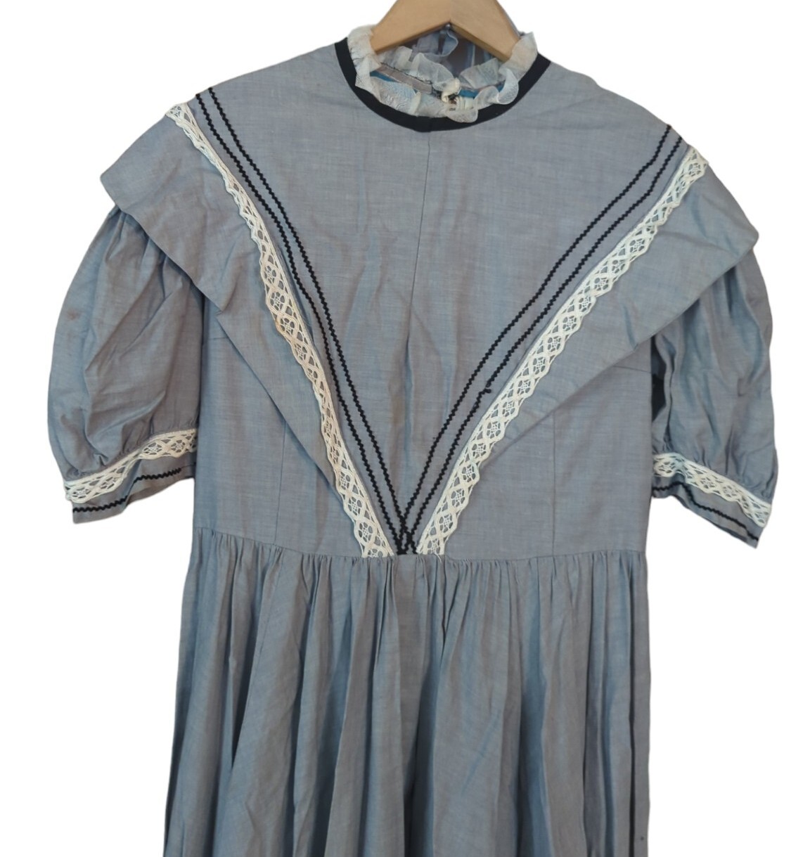 Vintage Prairie Dress With Matching Bonnet Gunne Sax Amish Style Blue Handmade
