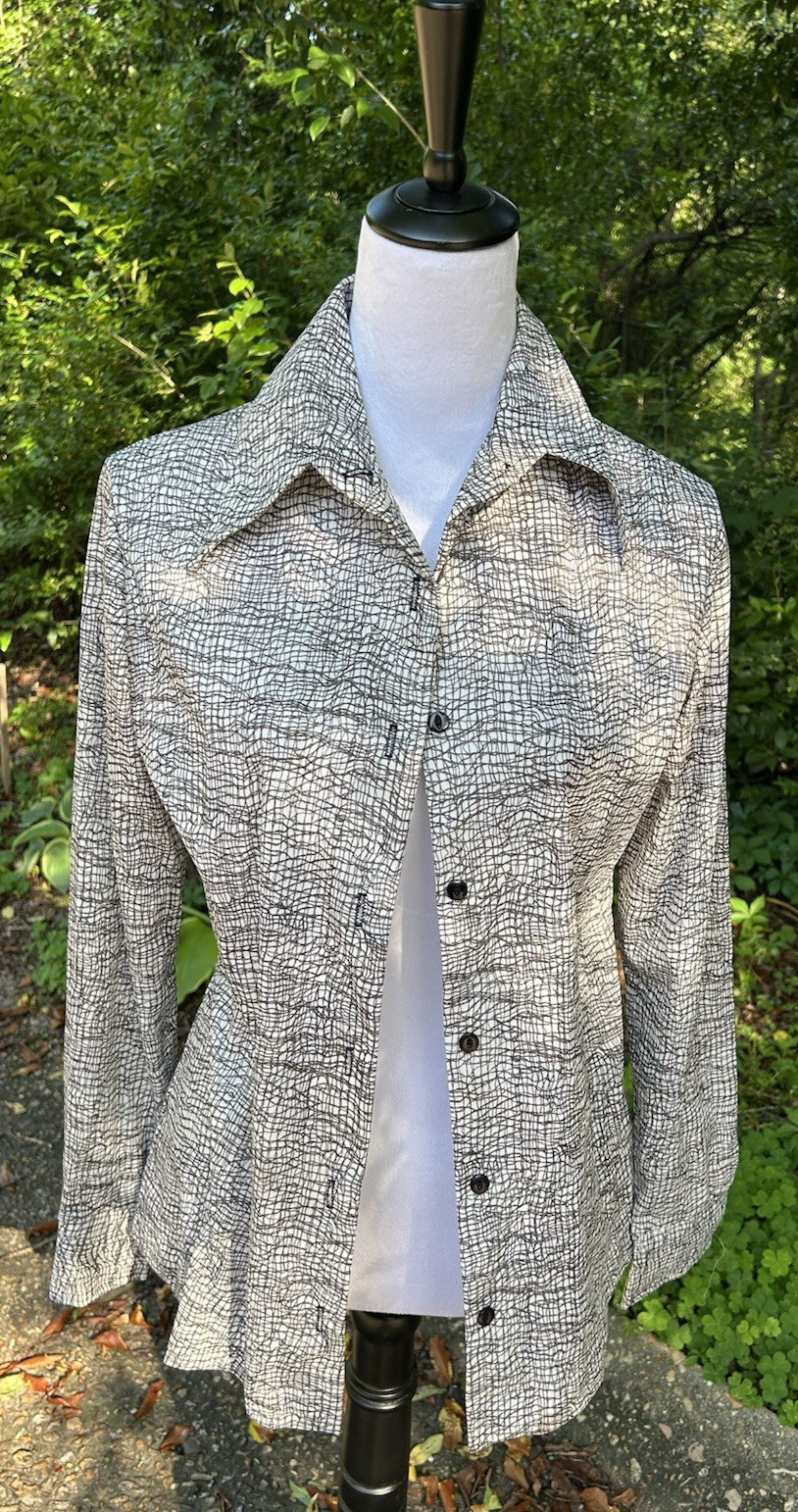 Vtg 70’s JANE COLBY geometric psychedelic women’s button front blouse Made USA